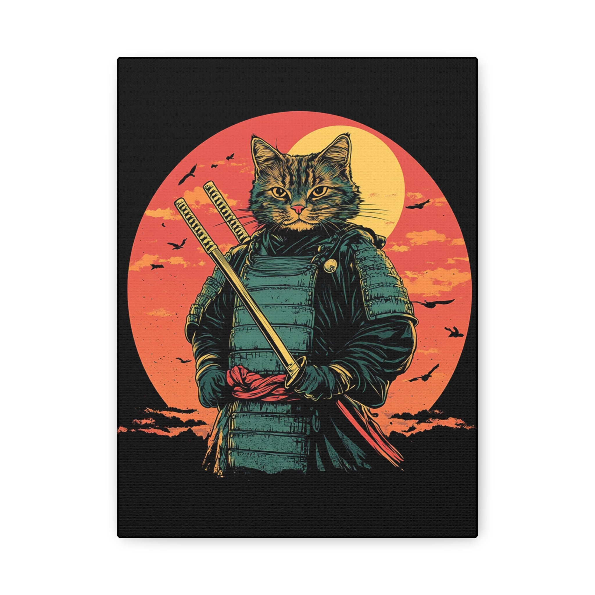 canvas-wall-art-samurai-cat-japanese-style-sunset-retro-wall-decor-stretched-matte-canvas-wall-hanging-home-decor-retro-wall-
