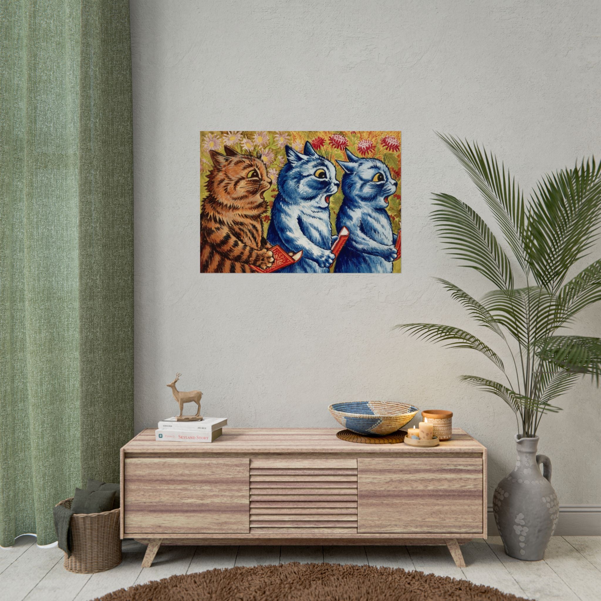 louis-wain-cat-poster-print-gouache-art-three-cats-singing-wall-decor-cat-print-home-office-decoration-unique-cat-louis-wain-
