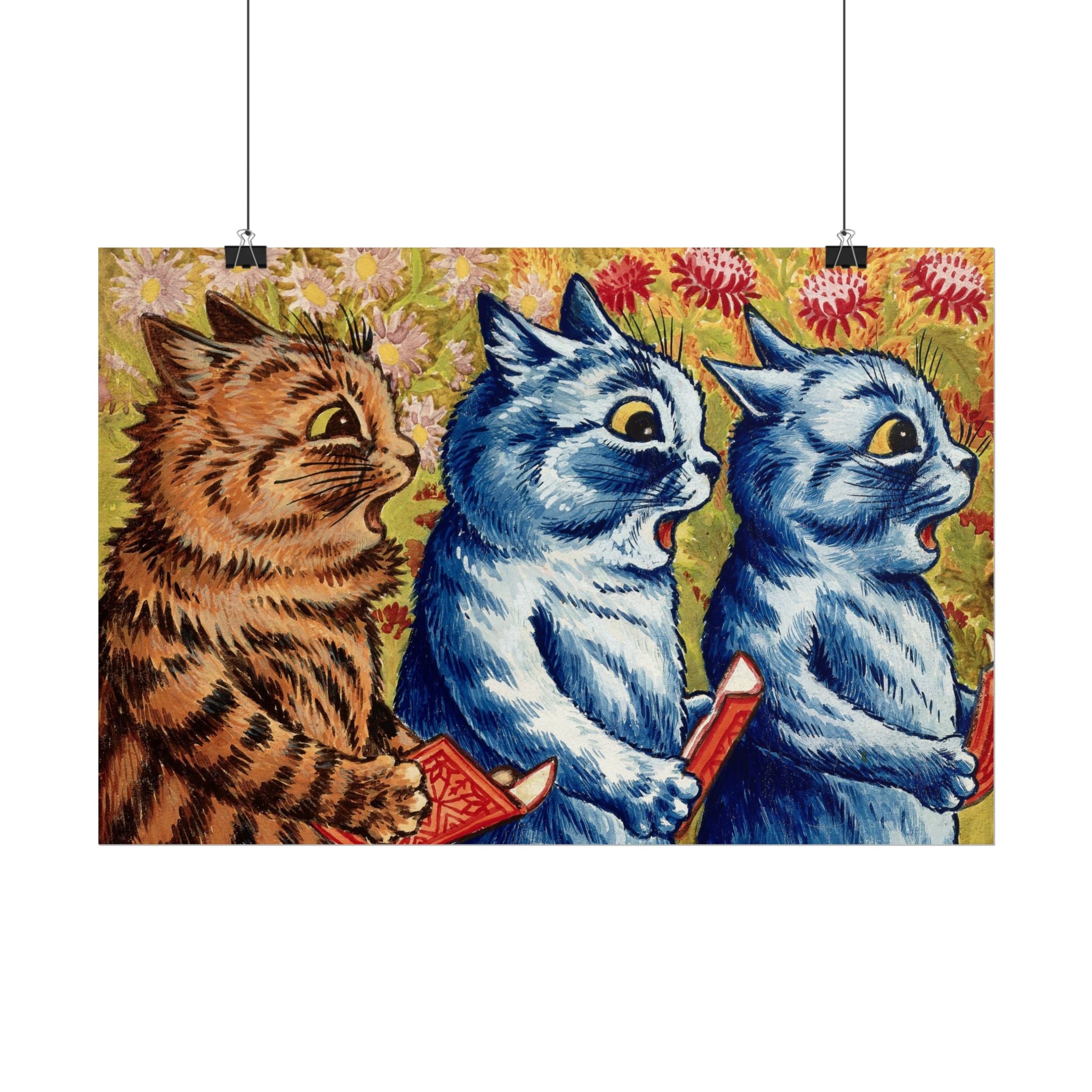 louis-wain-cat-poster-print-gouache-art-three-cats-singing-wall-decor-cat-print-home-office-decoration-unique-cat-louis-wain-