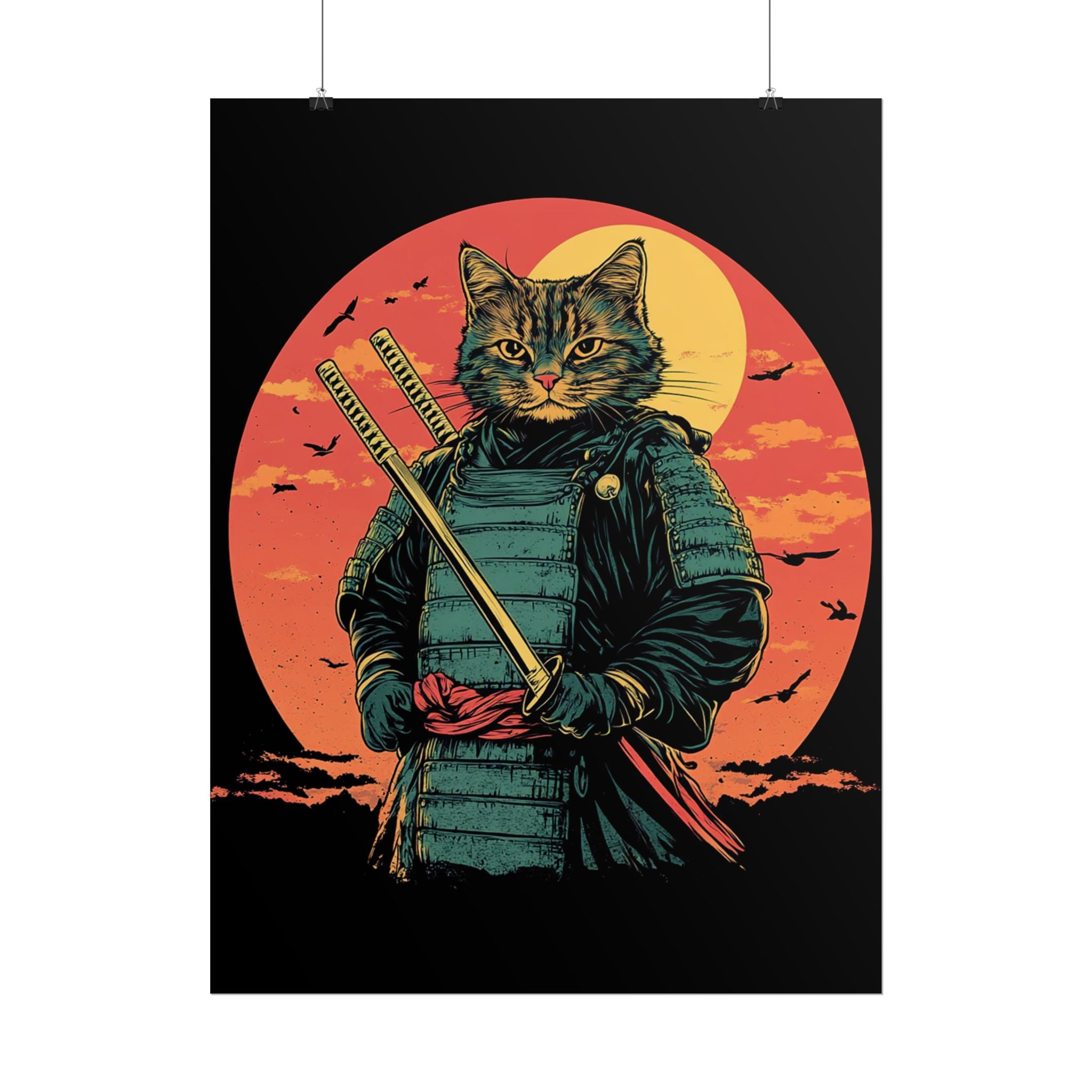 retro-wall-art-samurai-cat-japanese-style-sunset-rolled-posters-home-decor-wall-hanging-poster-gift-japanese-art-poster-1