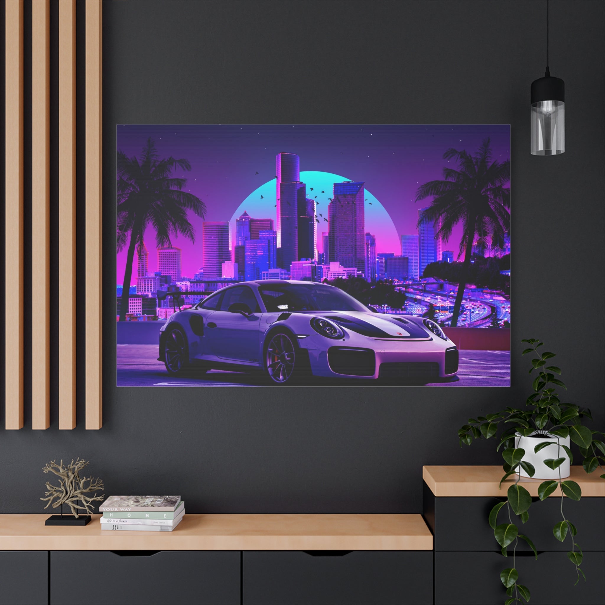 canvas-print-porsche-gt2-neon-retro-cityscape-cyberpunk-vaporwave-home-decor-wall-art-stretched-matte-canvas-canvas-wall-art