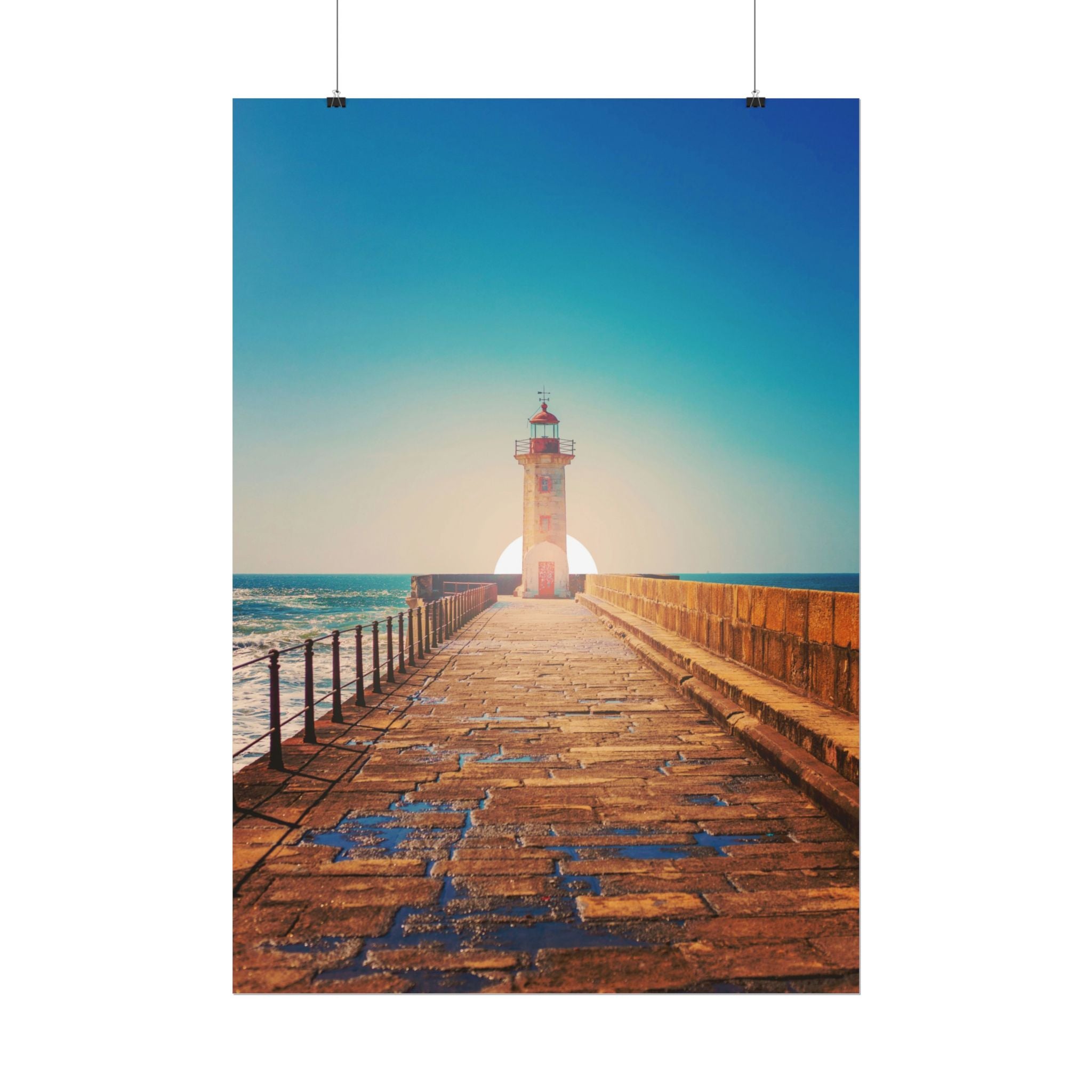 lighthouse-on-rock-poster-print-coastal-wall-art-nautical-decor-beach-house-decoration-seaside-wall-sunset-wall-decor