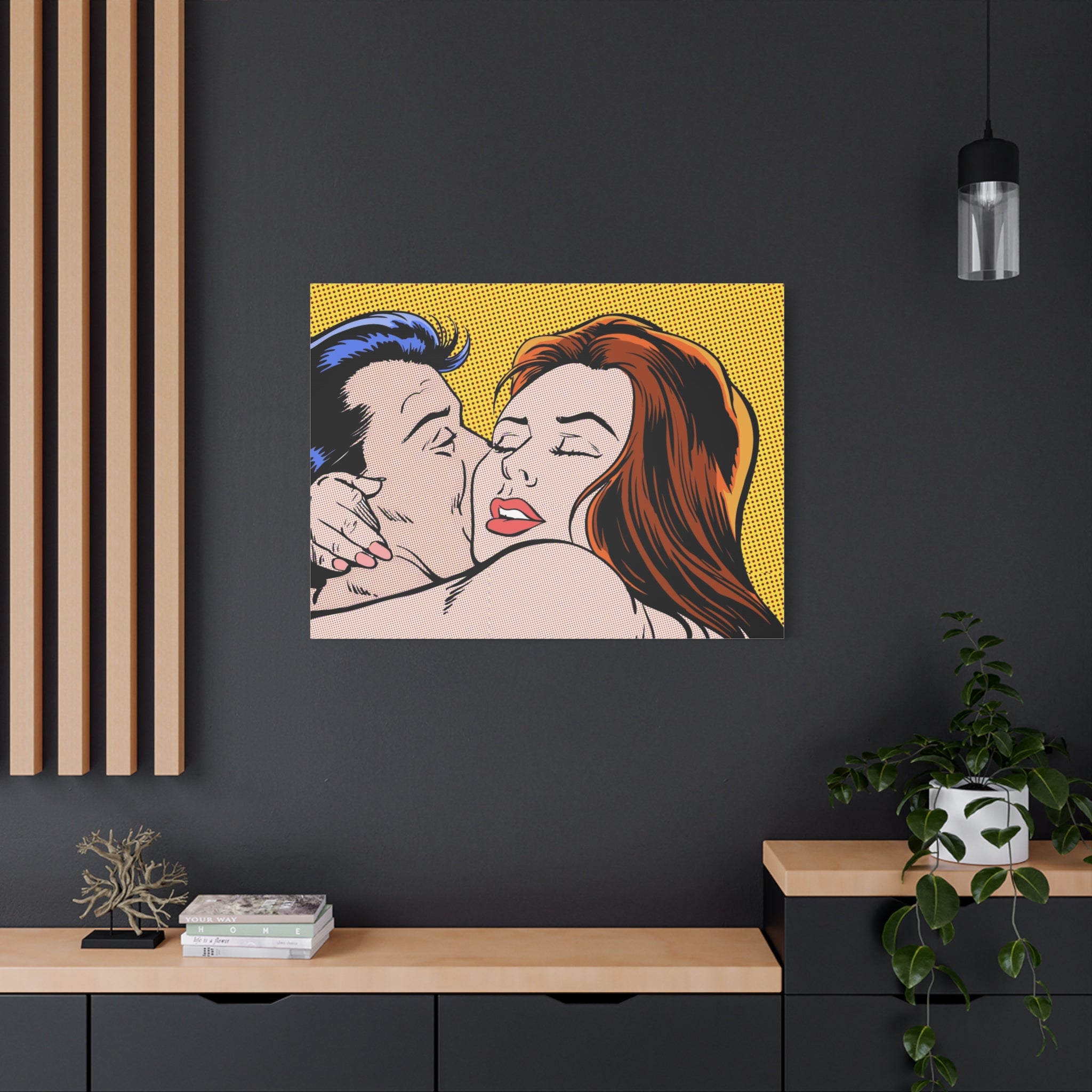 pop-art-canvas-print-retro-wall-art-stretched-matte-canvas-kiss-love-home-decor-wall-decor-poster-decorative-art-gift