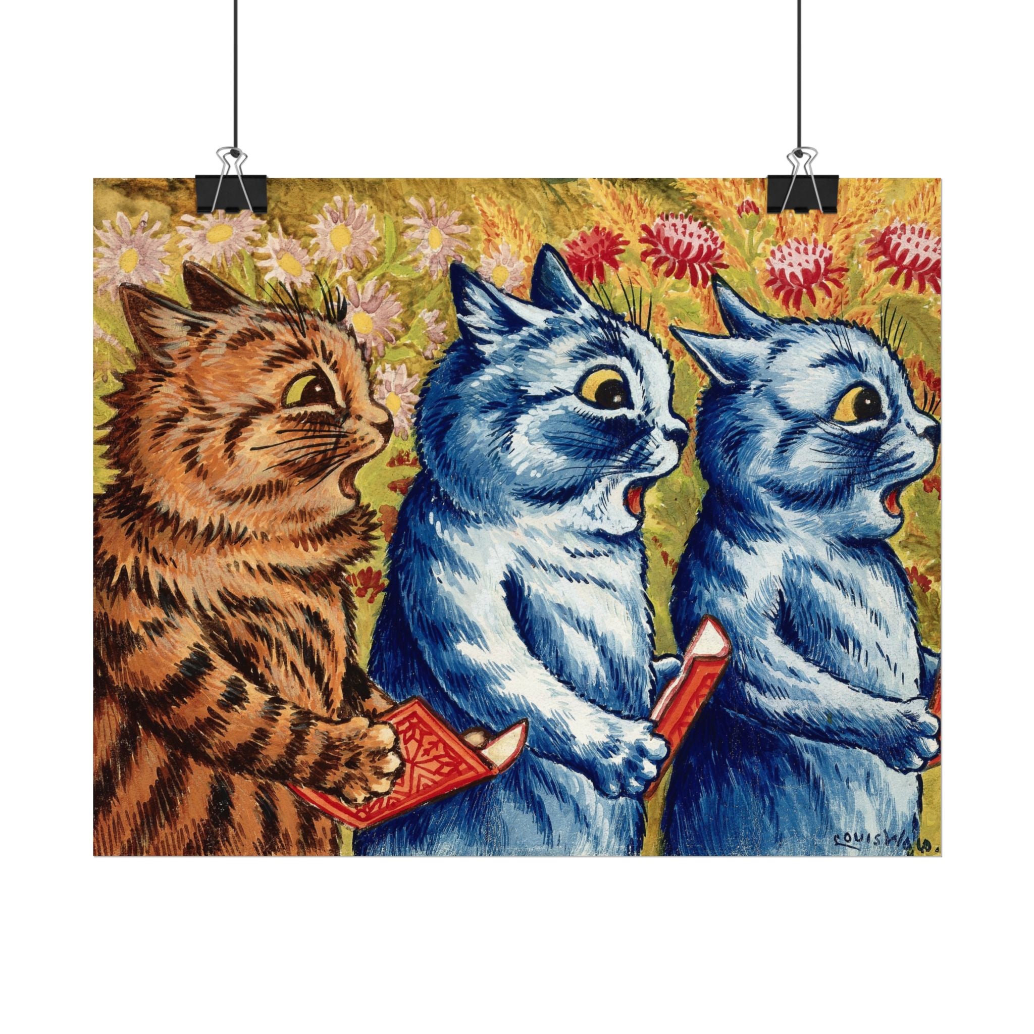 louis-wain-cat-poster-print-gouache-art-three-cats-singing-wall-decor-cat-print-home-office-decoration-unique-cat-louis-wain-