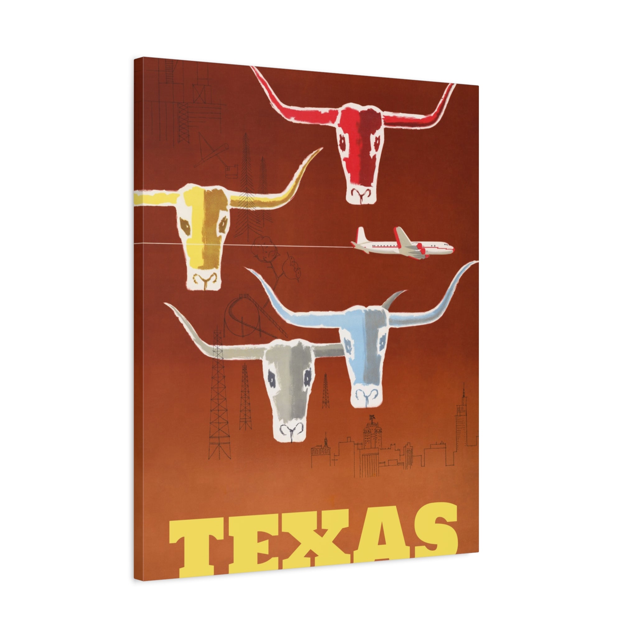 canvas-print-texas-travel-wall-art-texas-decor-longhorn-skull-matte-stretched-artwork-texas-gift-lone-star-state-souvenir