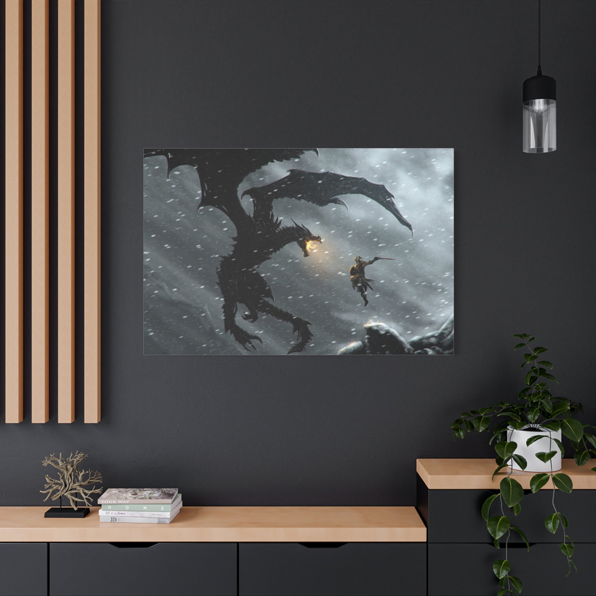 The Elder Scrolls Skyrim Canvas Wall Art - Dragon Game Canvas Print Room Decor, Viking Gaming Wall Art, Skyrim Gift