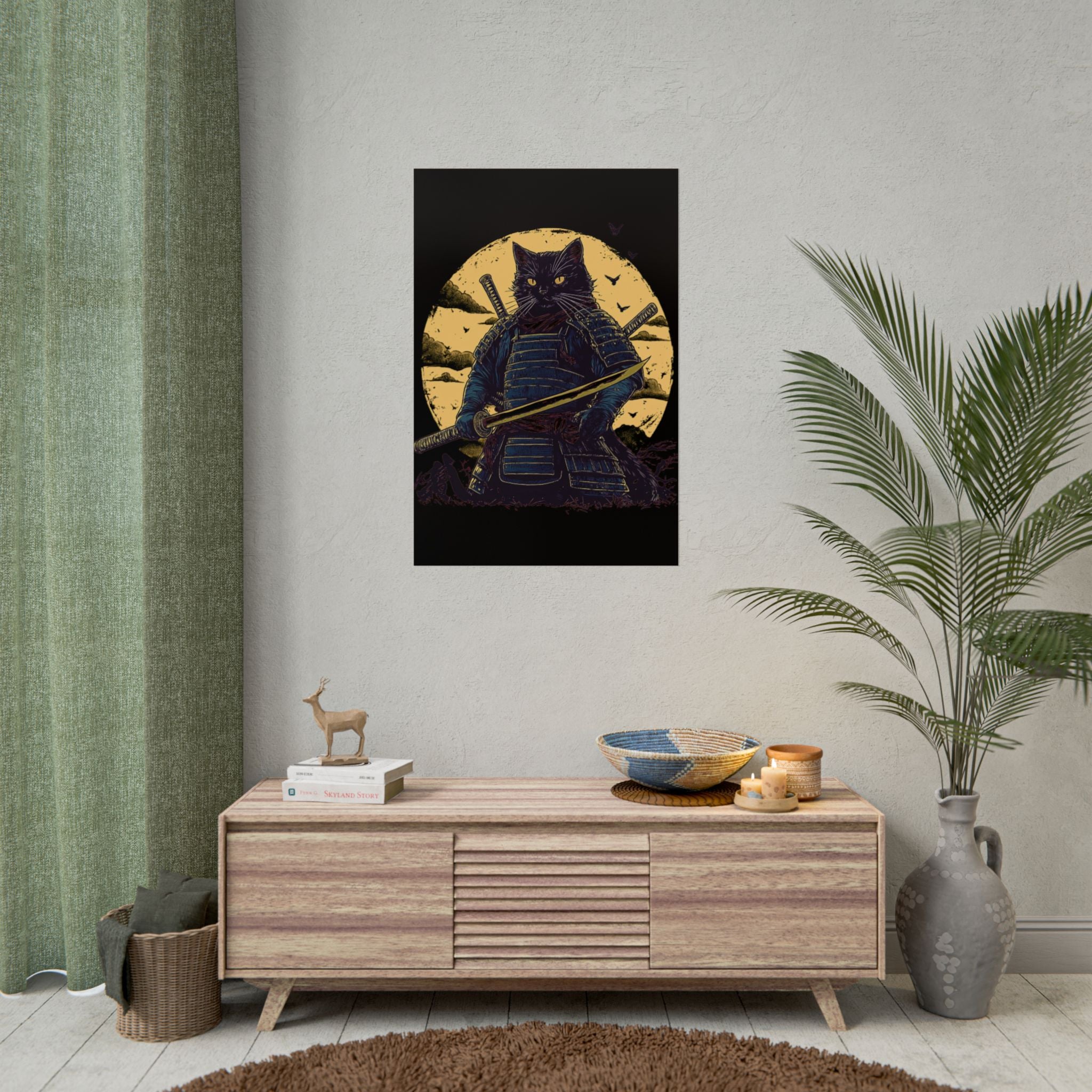 retro-wall-art-samurai-cat-japanese-style-sunset-rolled-posters-home-decor-wall-hanging-poster-gift-japanese-art-poster