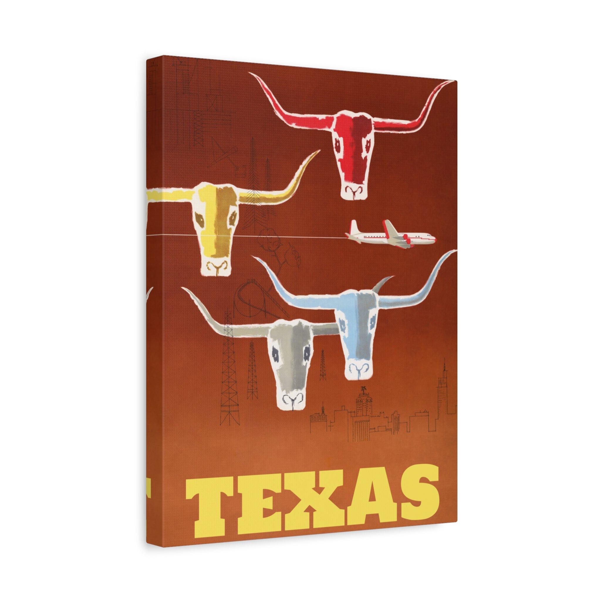 canvas-print-texas-travel-wall-art-texas-decor-longhorn-skull-matte-stretched-artwork-texas-gift-lone-star-state-souvenir