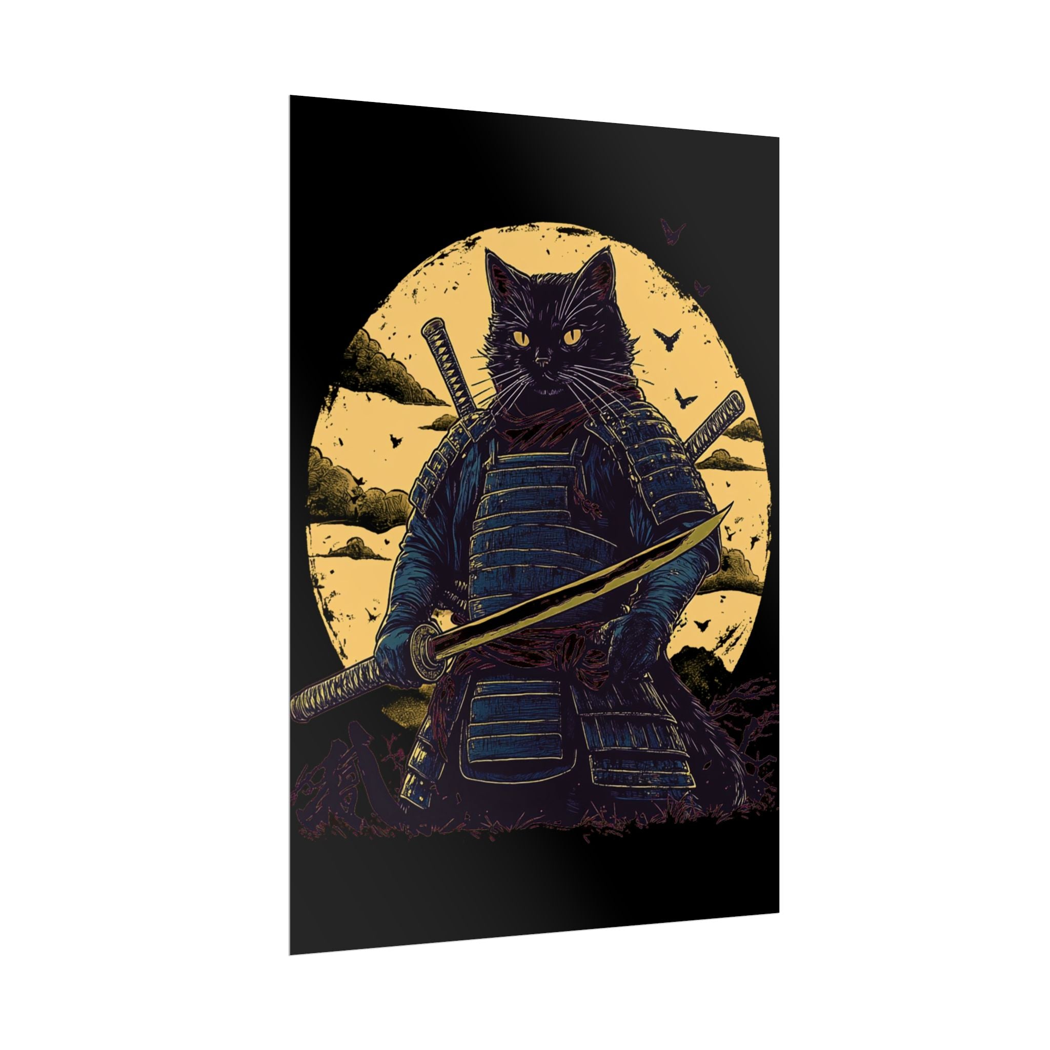 retro-wall-art-samurai-cat-japanese-style-sunset-rolled-posters-home-decor-wall-hanging-poster-gift-japanese-art-poster
