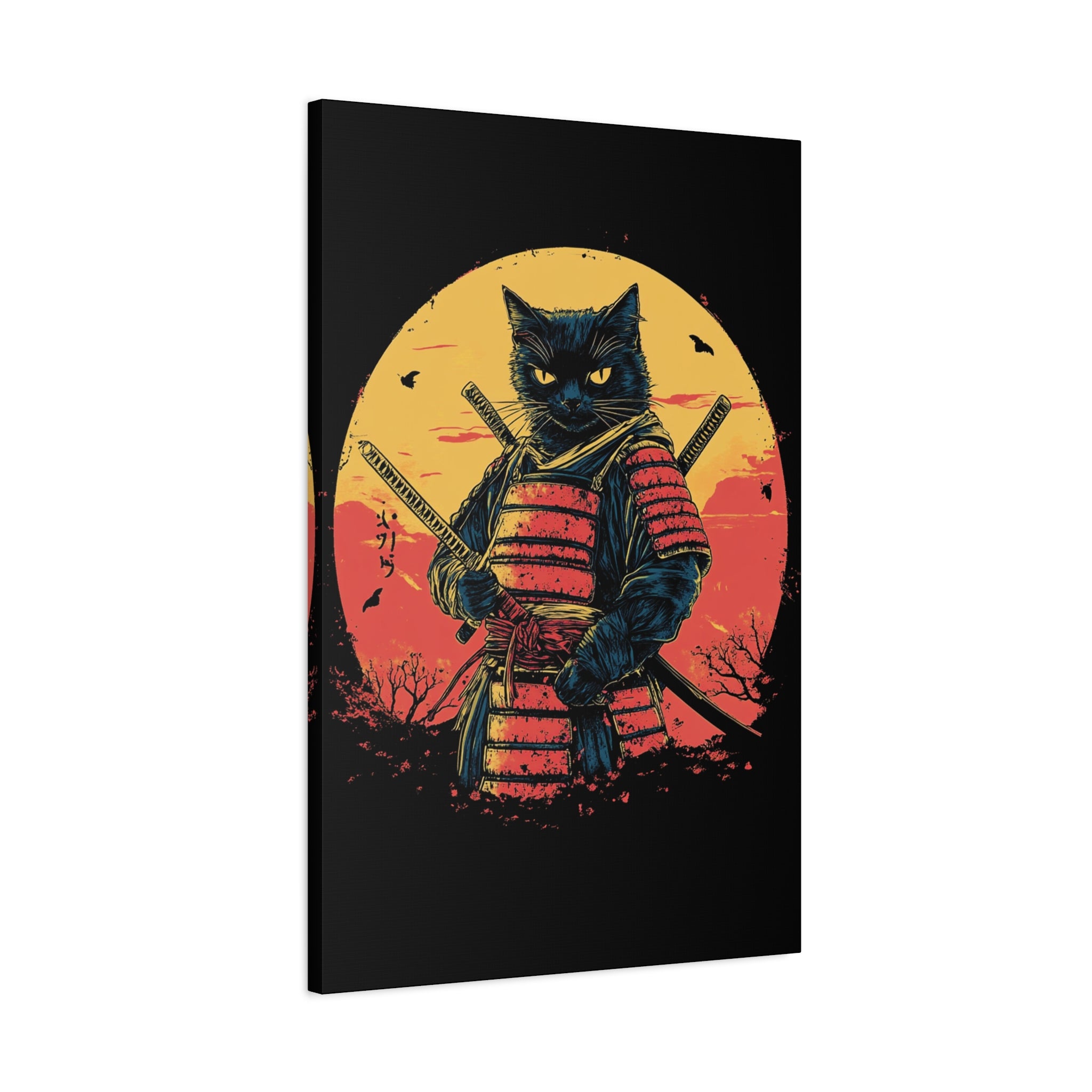 canvas-wall-art-samurai-cat-japanese-style-sunset-retro-wall-decor-stretched-matte-canvas-wall-hanging-home-decor-retro-wall-