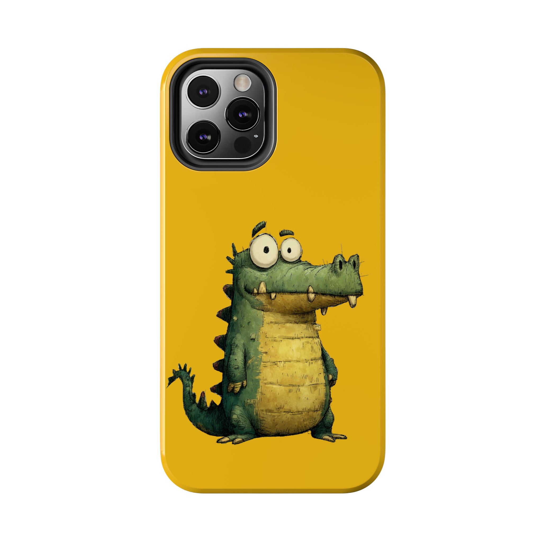 Quirky Funny Alligator iPhone Tough Case - Kawaii Animal Phone Cover - Crocodile Protective Phone Cover - Yellow iPhone Case