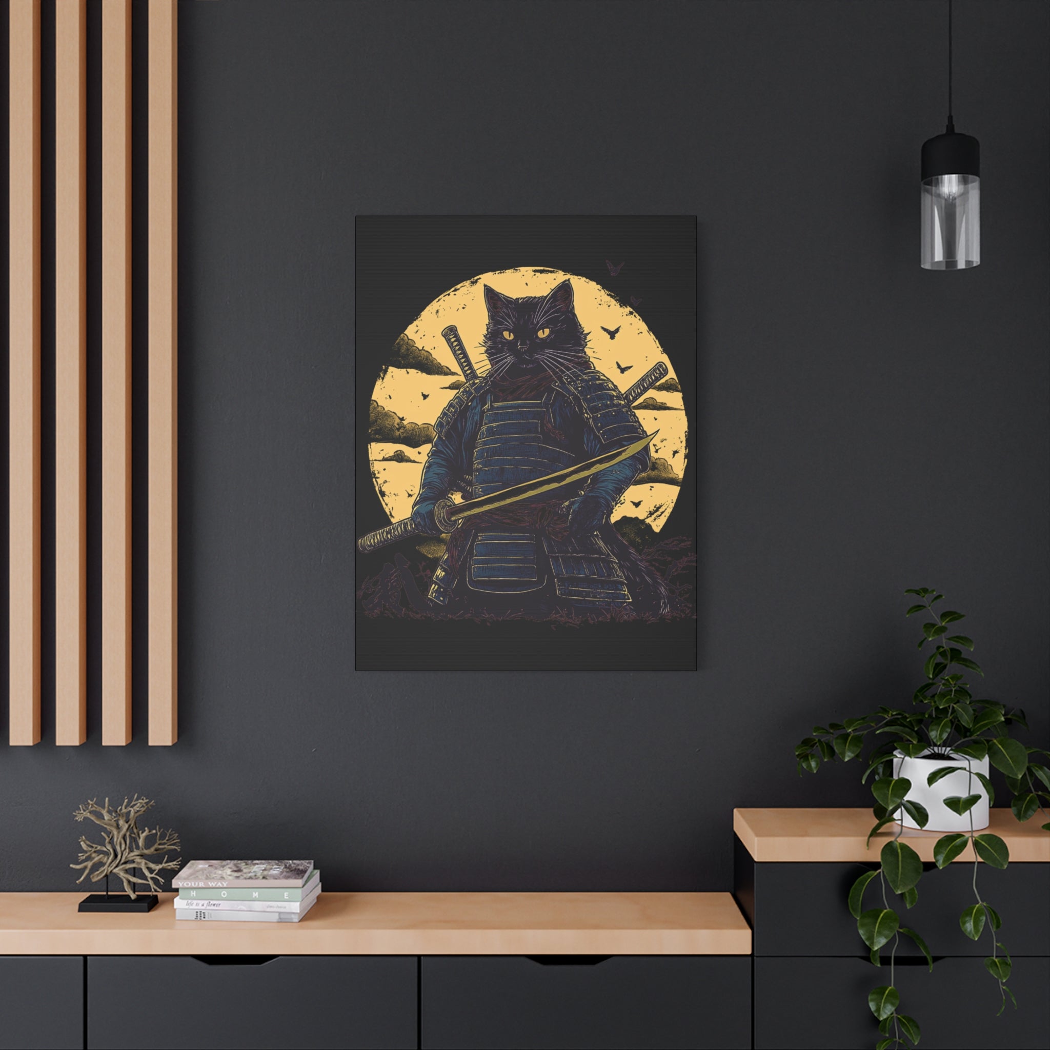 canvas-wall-art-samurai-cat-japanese-style-sunset-retro-wall-decor-stretched-matte-canvas-wall-hanging-home-decor-retro-wall-