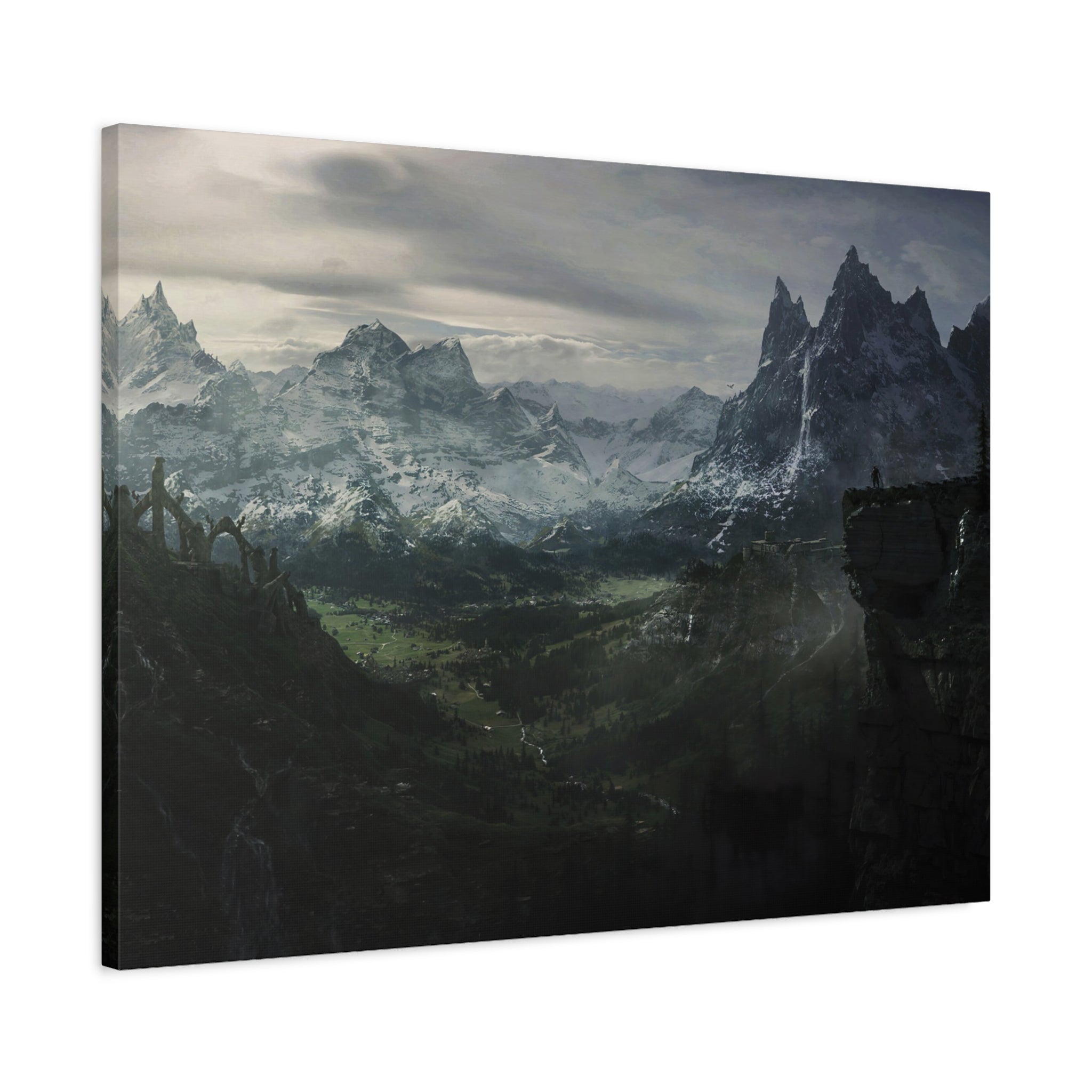 The Elder Scrolls Skyrim Canvas Wall Art - Dark Landscape Dragon Game Canvas Print Room Decor, Gaming Wall Art, Skyrim Gift