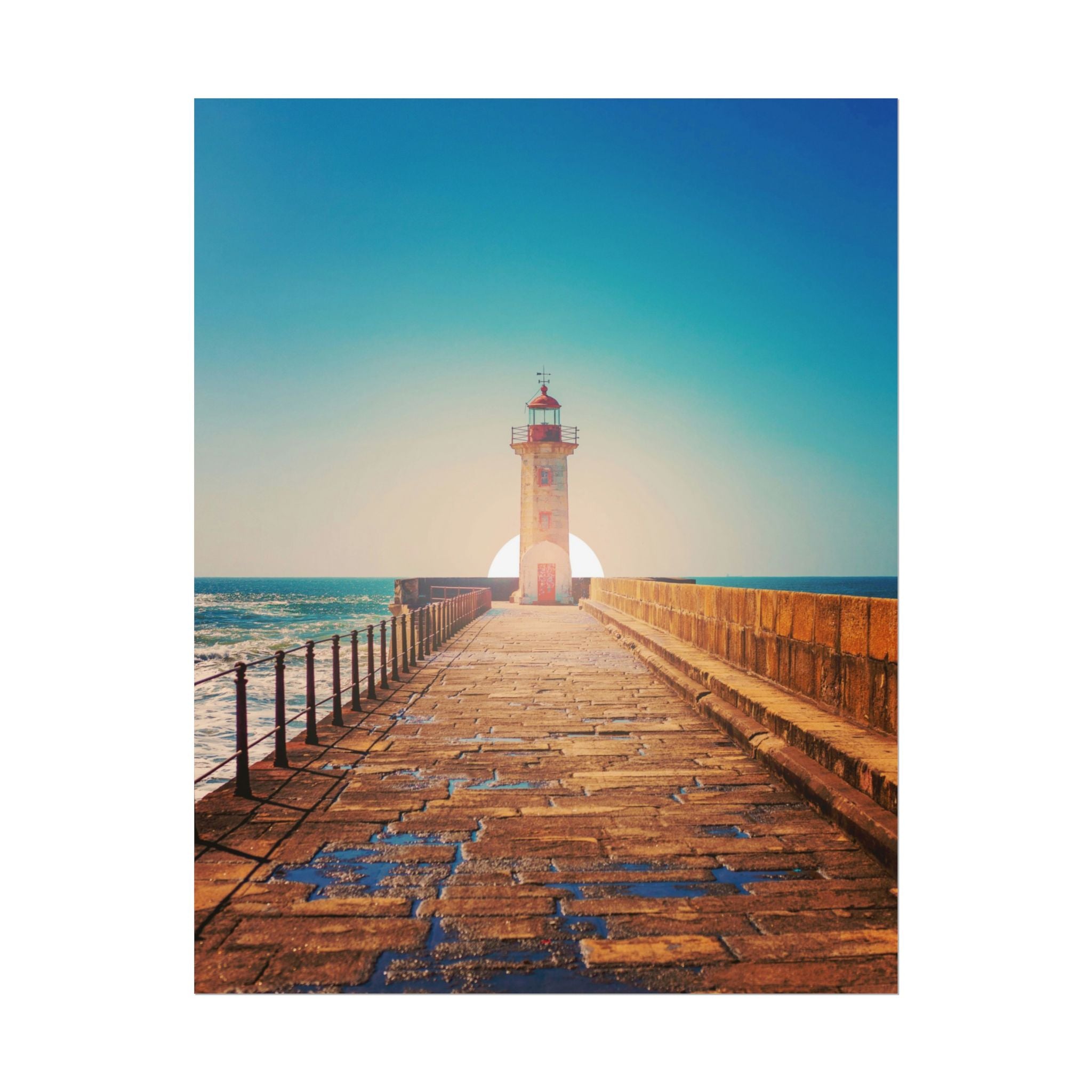 lighthouse-on-rock-poster-print-coastal-wall-art-nautical-decor-beach-house-decoration-seaside-wall-sunset-wall-decor