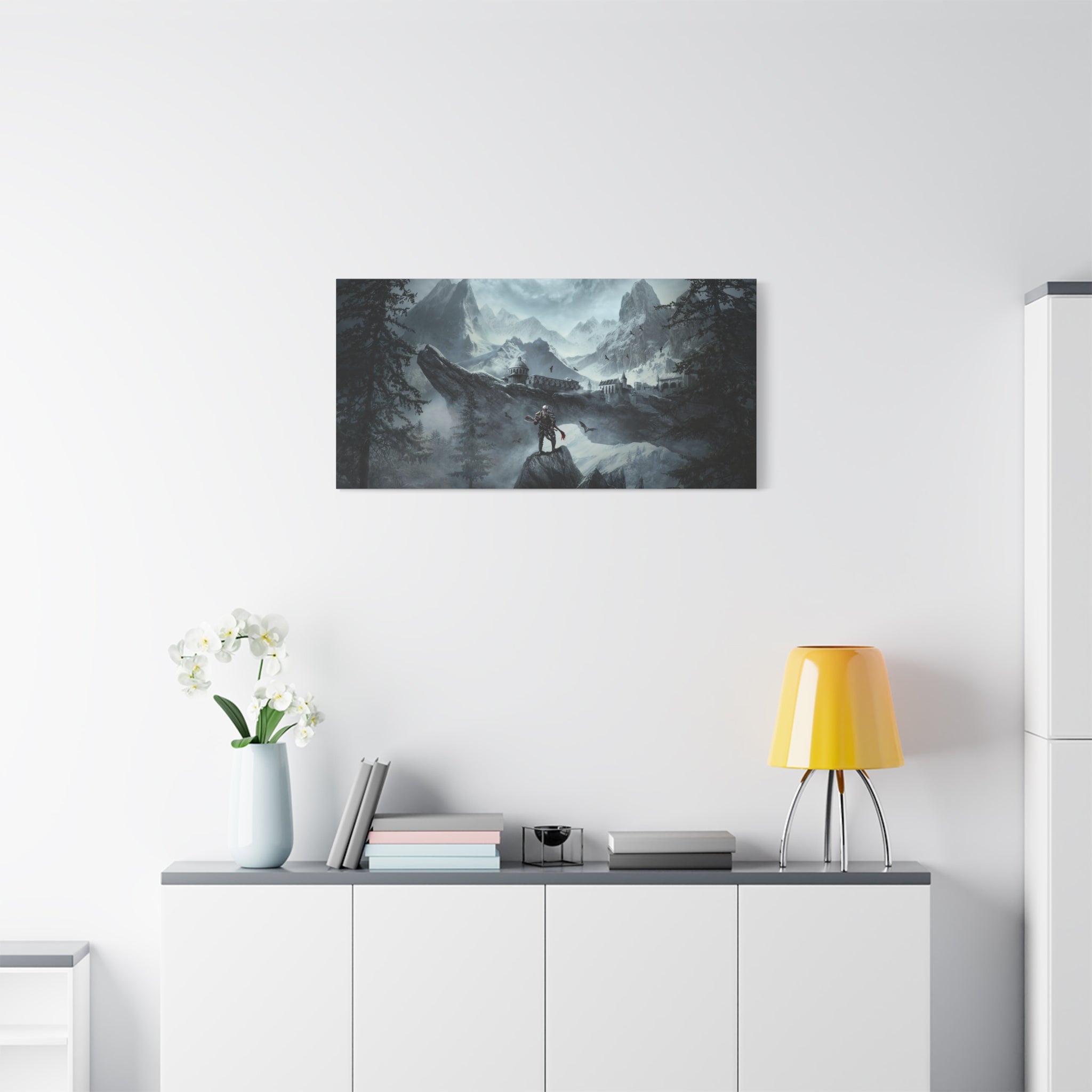 The Elder Scrolls Skyrim Canvas Wall Art - Dragon Game Canvas Print Room Decor, Viking Warrior Gaming Wall Art, Skyrim Gift