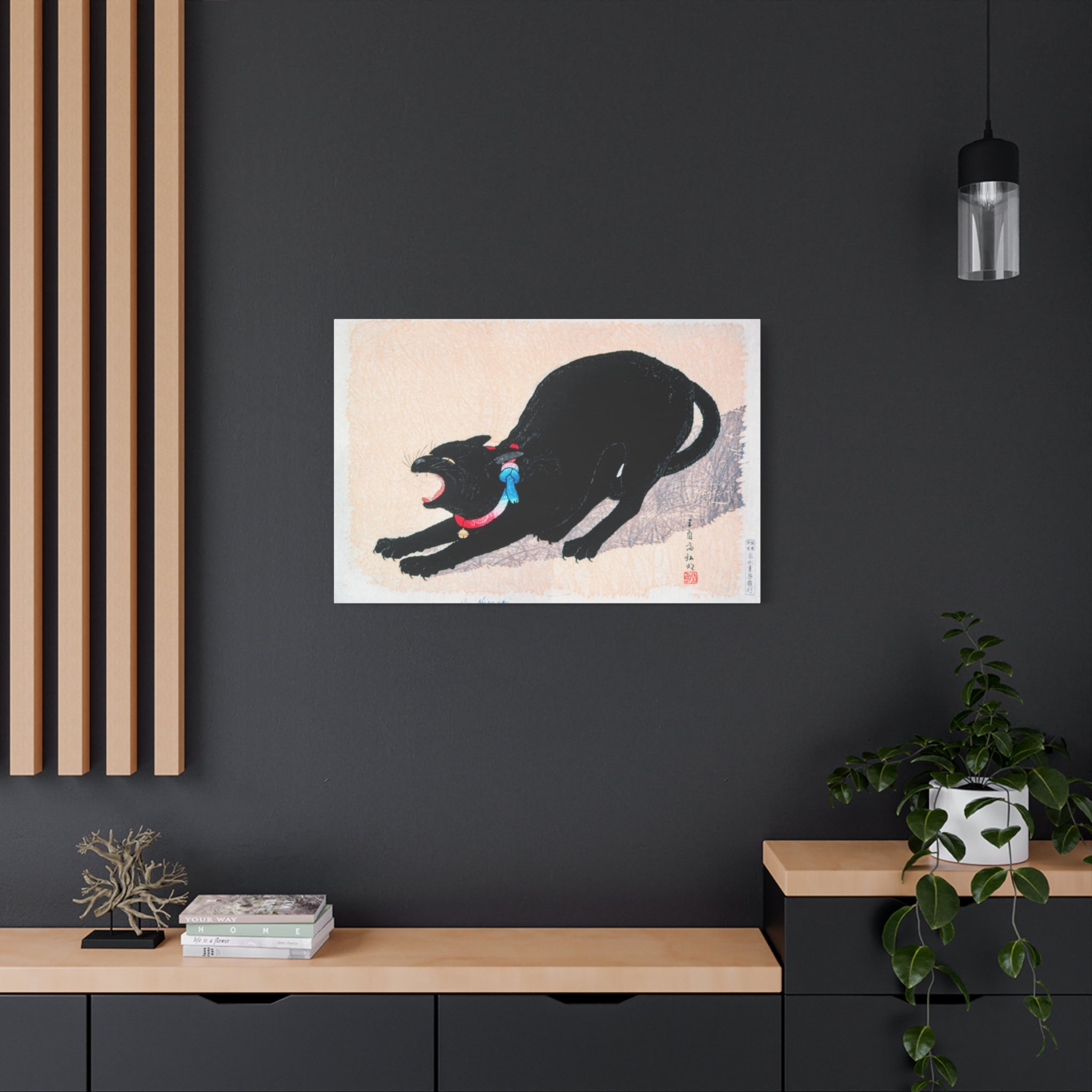 canvas-print-wall-art-black-cat-hissing-by-hiroaki-takahashi-living-room-decor-japanese-art-home-wall-decor