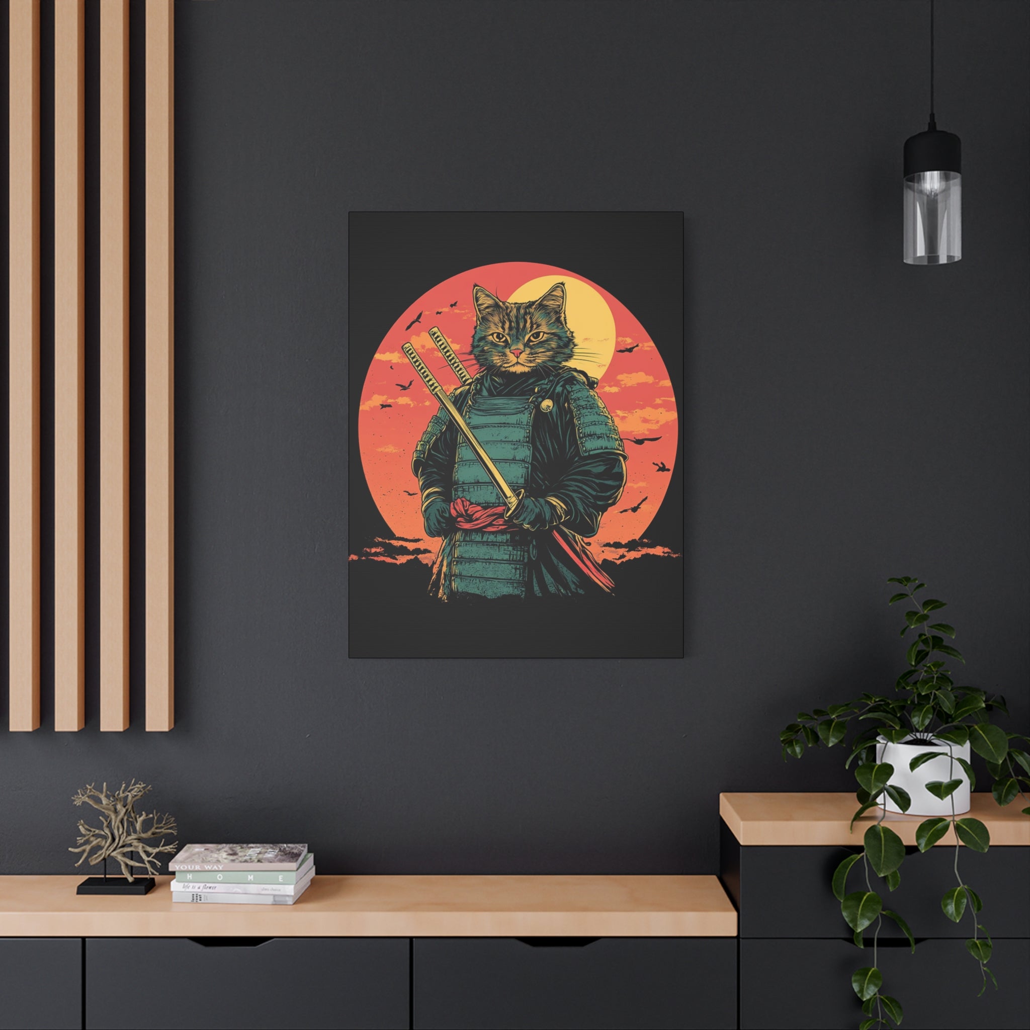 canvas-wall-art-samurai-cat-japanese-style-sunset-retro-wall-decor-stretched-matte-canvas-wall-hanging-home-decor-retro-wall-
