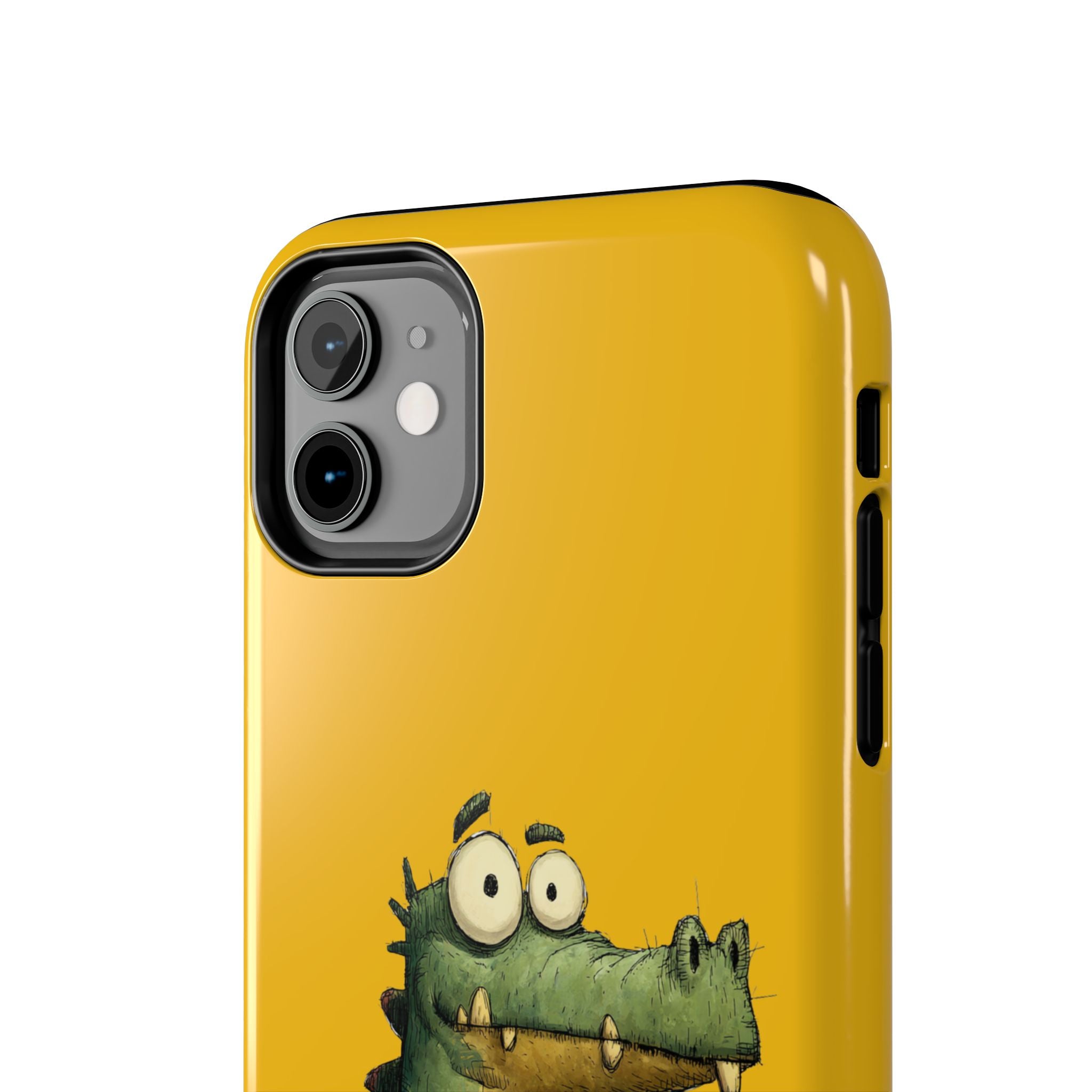 Quirky Funny Alligator iPhone Tough Case - Kawaii Animal Phone Cover - Crocodile Protective Phone Cover - Yellow iPhone Case