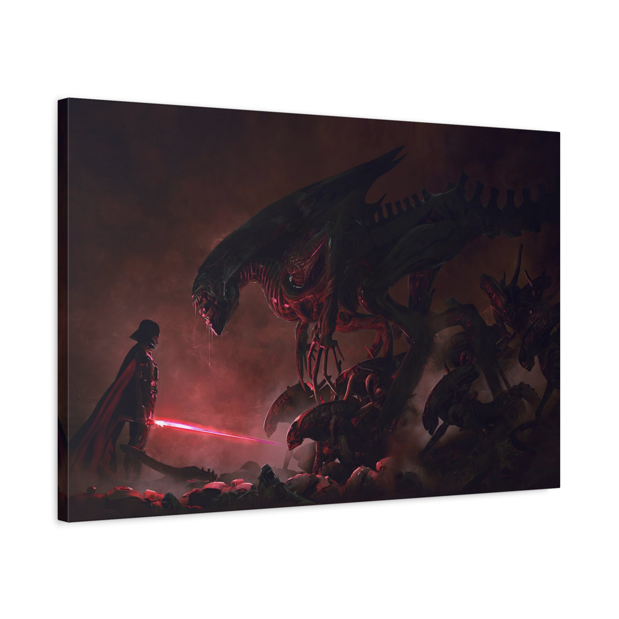 canvas-print-darth-vader-vs-aliens-xenomorph-star-wars-matte-canvas-stretched-1-25-wall-art-decor-home-office-decoration-sci-