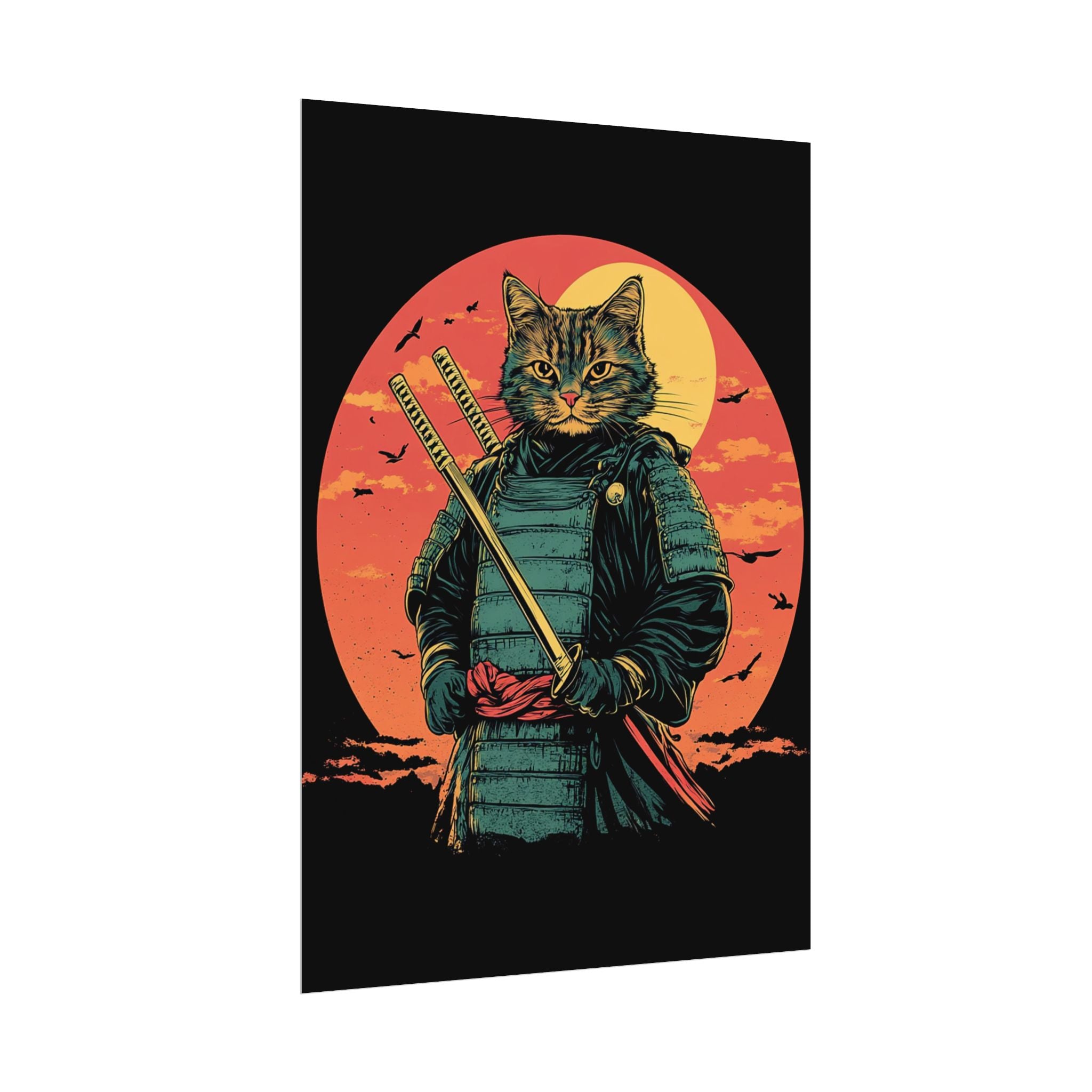 retro-wall-art-samurai-cat-japanese-style-sunset-rolled-posters-home-decor-wall-hanging-poster-gift-japanese-art-poster-1