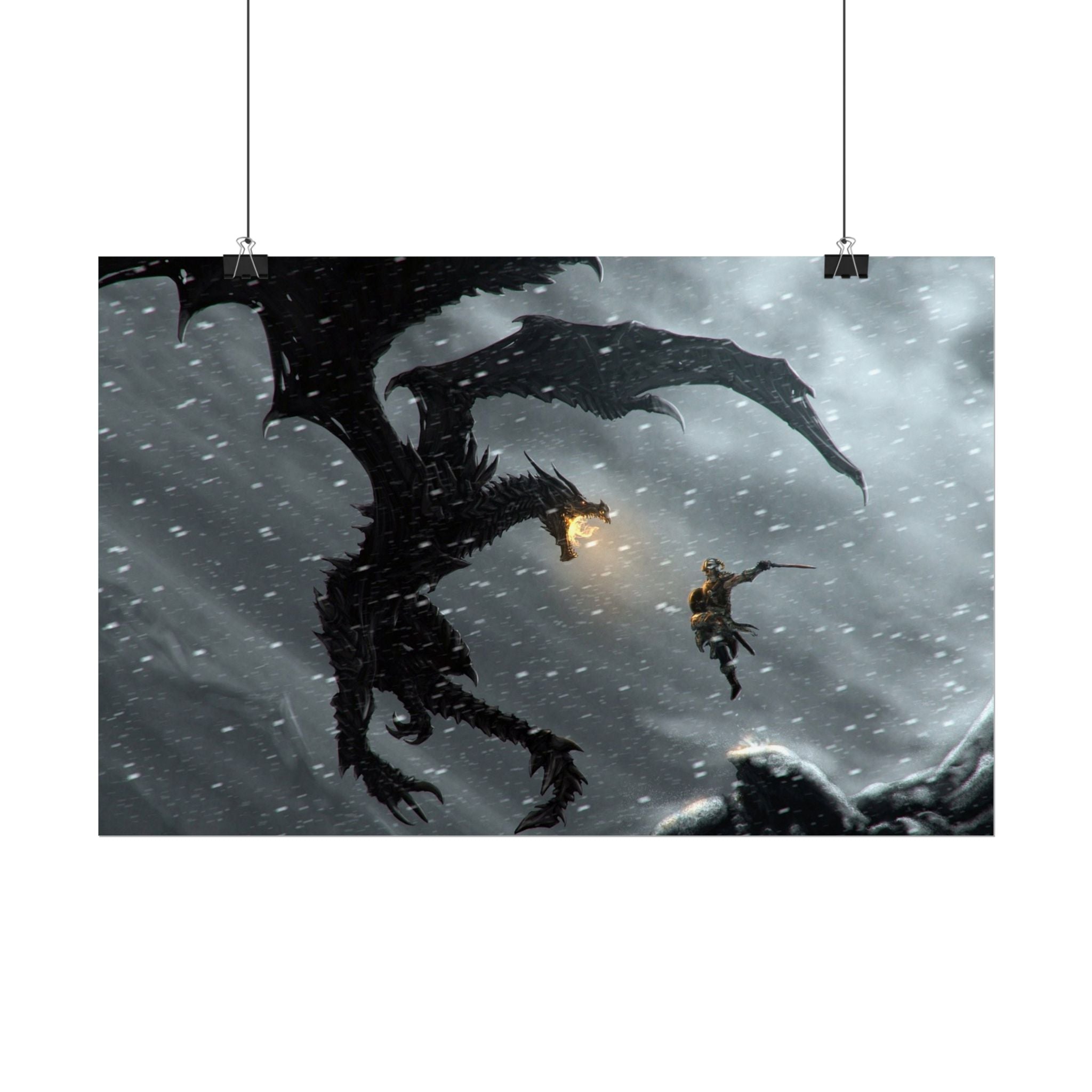 the-elder-scrolls-skyrim-poster-wall-art-dragon-and-viking-game-poster-print-room-decor-warrior-gaming-wall-ar