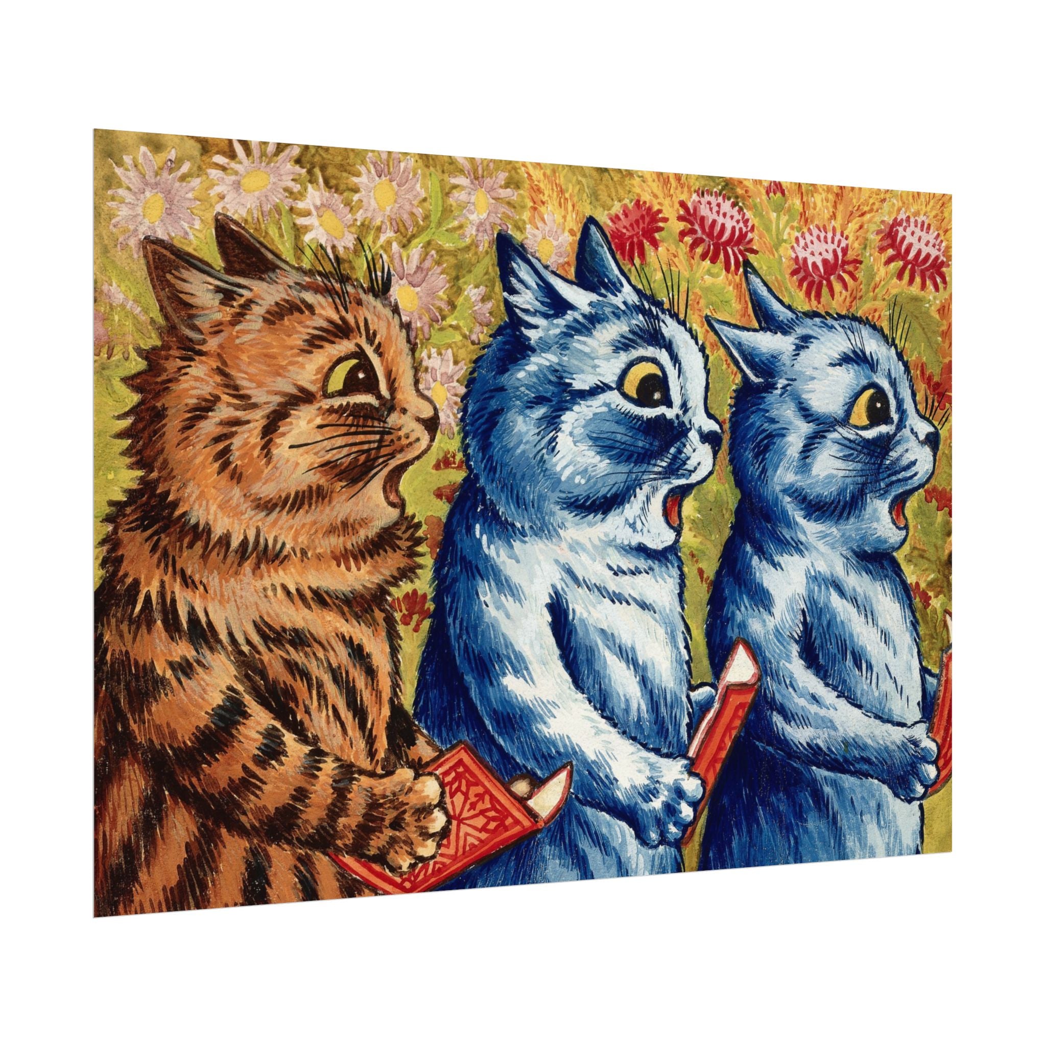 louis-wain-cat-poster-print-gouache-art-three-cats-singing-wall-decor-cat-print-home-office-decoration-unique-cat-louis-wain-