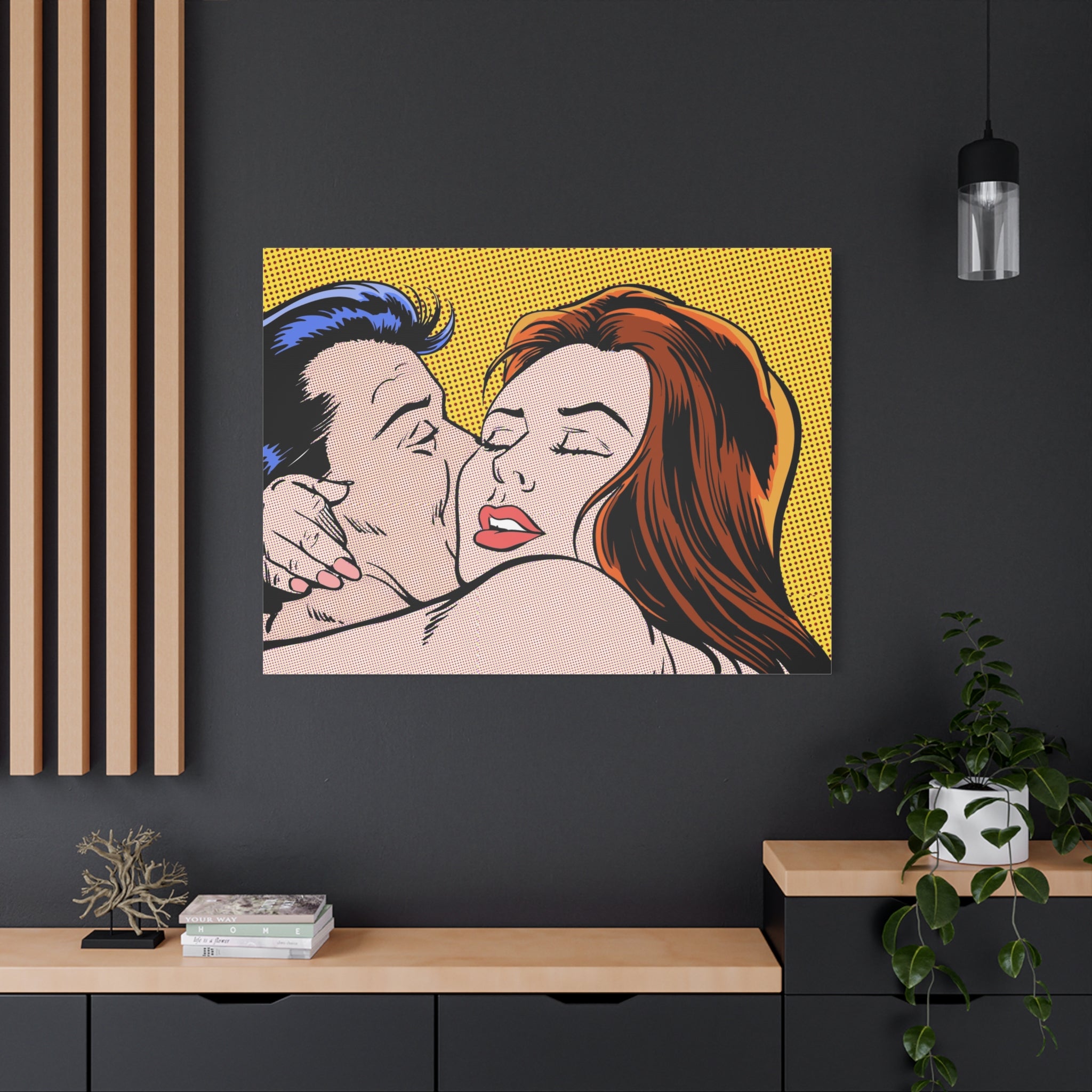 pop-art-canvas-print-retro-wall-art-stretched-matte-canvas-kiss-love-home-decor-wall-decor-poster-decorative-art-gift