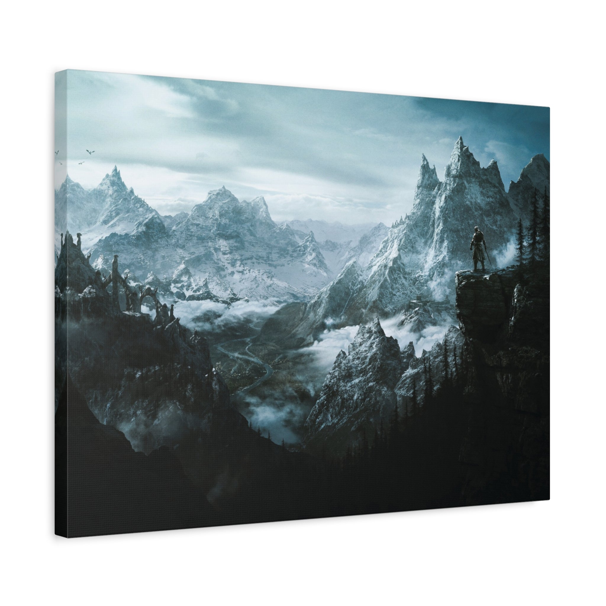 The Elder Scrolls Skyrim Canvas Wall Art - Dragon Game Canvas Print, Room Decor, Gaming Wall Art, Skyrim Landscape Gift