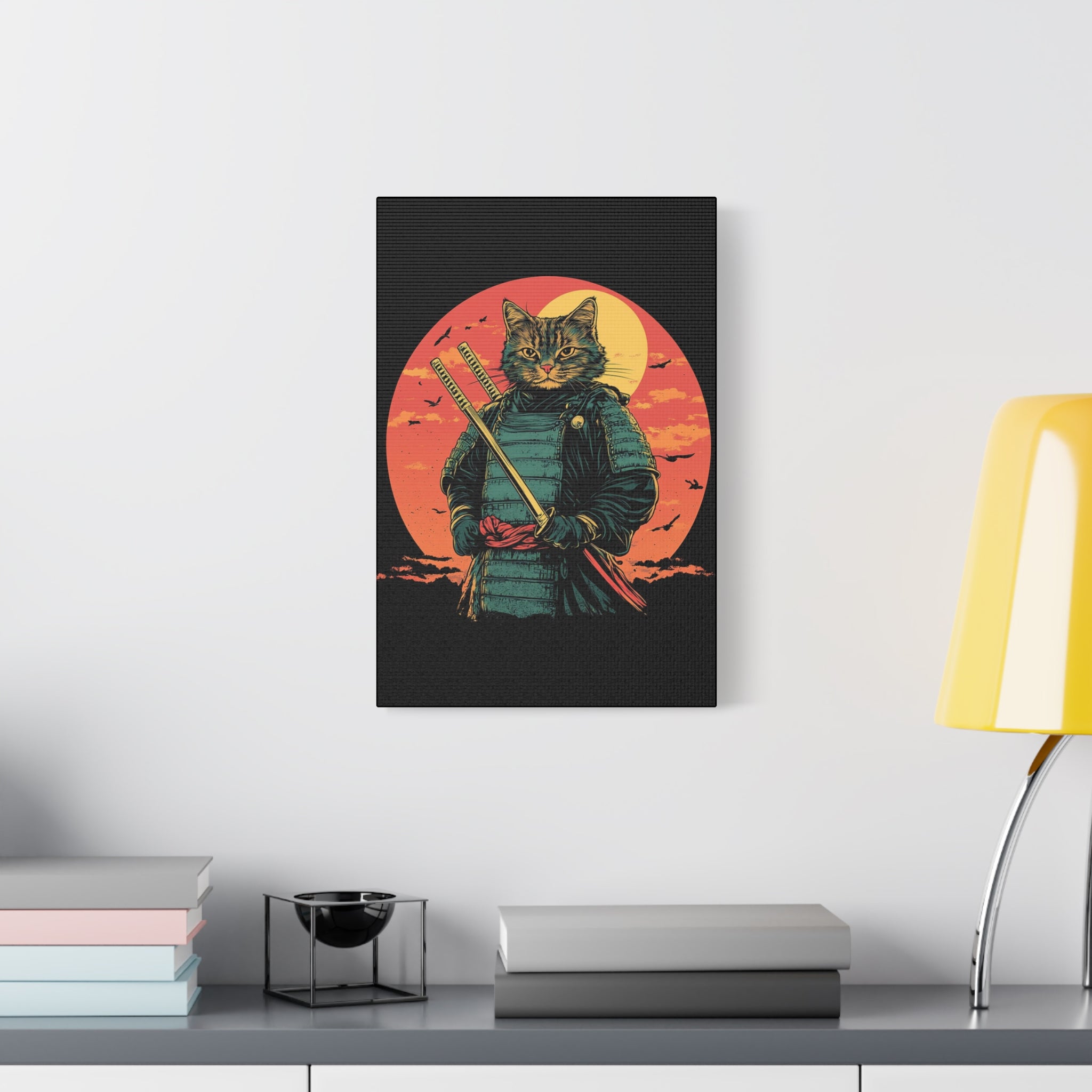 canvas-wall-art-samurai-cat-japanese-style-sunset-retro-wall-decor-stretched-matte-canvas-wall-hanging-home-decor-retro-wall-