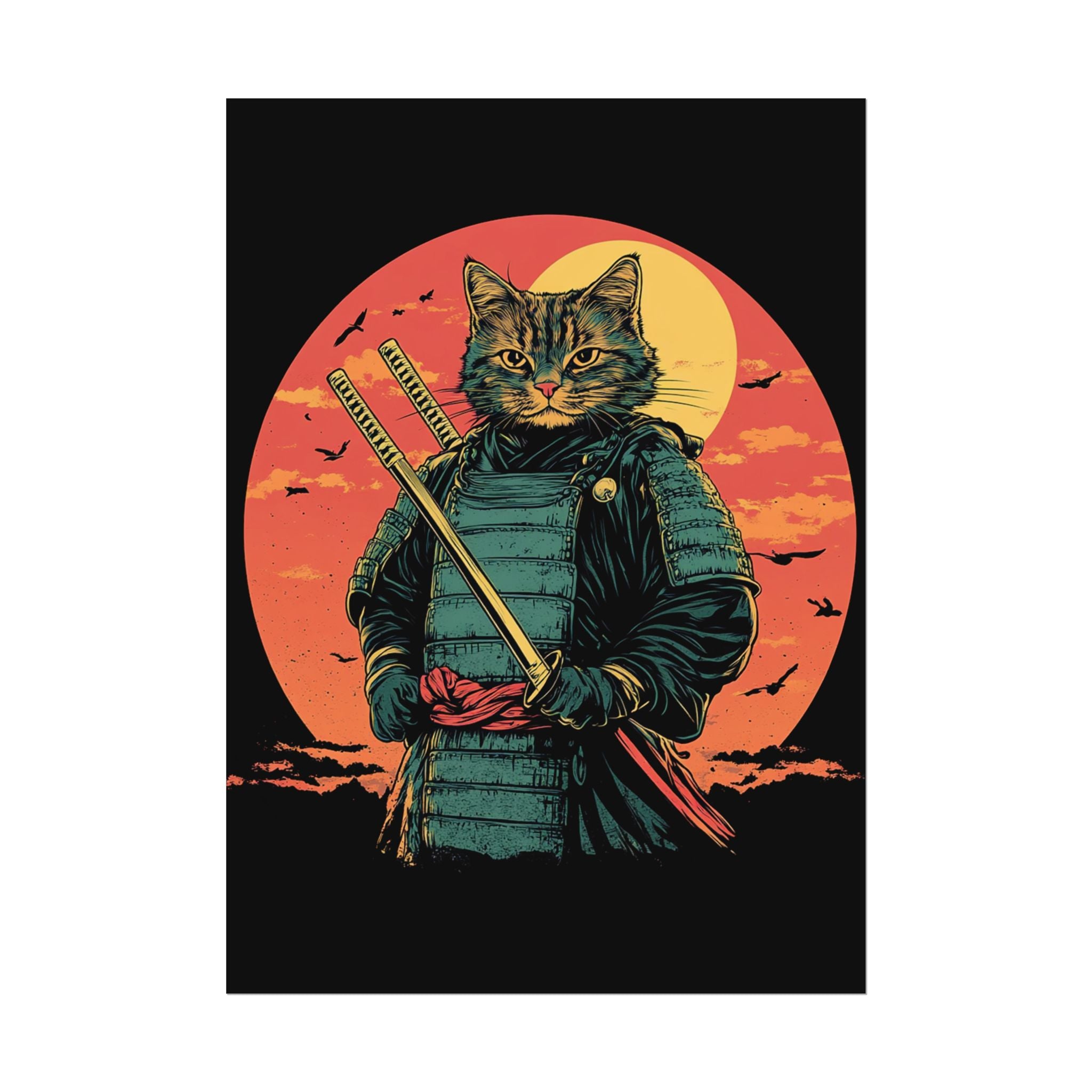 retro-wall-art-samurai-cat-japanese-style-sunset-rolled-posters-home-decor-wall-hanging-poster-gift-japanese-art-poster-1