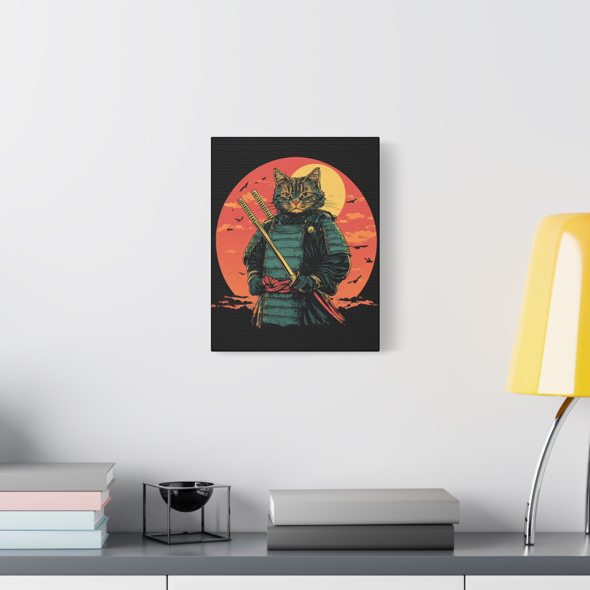 canvas-wall-art-samurai-cat-japanese-style-sunset-retro-wall-decor-stretched-matte-canvas-wall-hanging-home-decor-retro-wall-