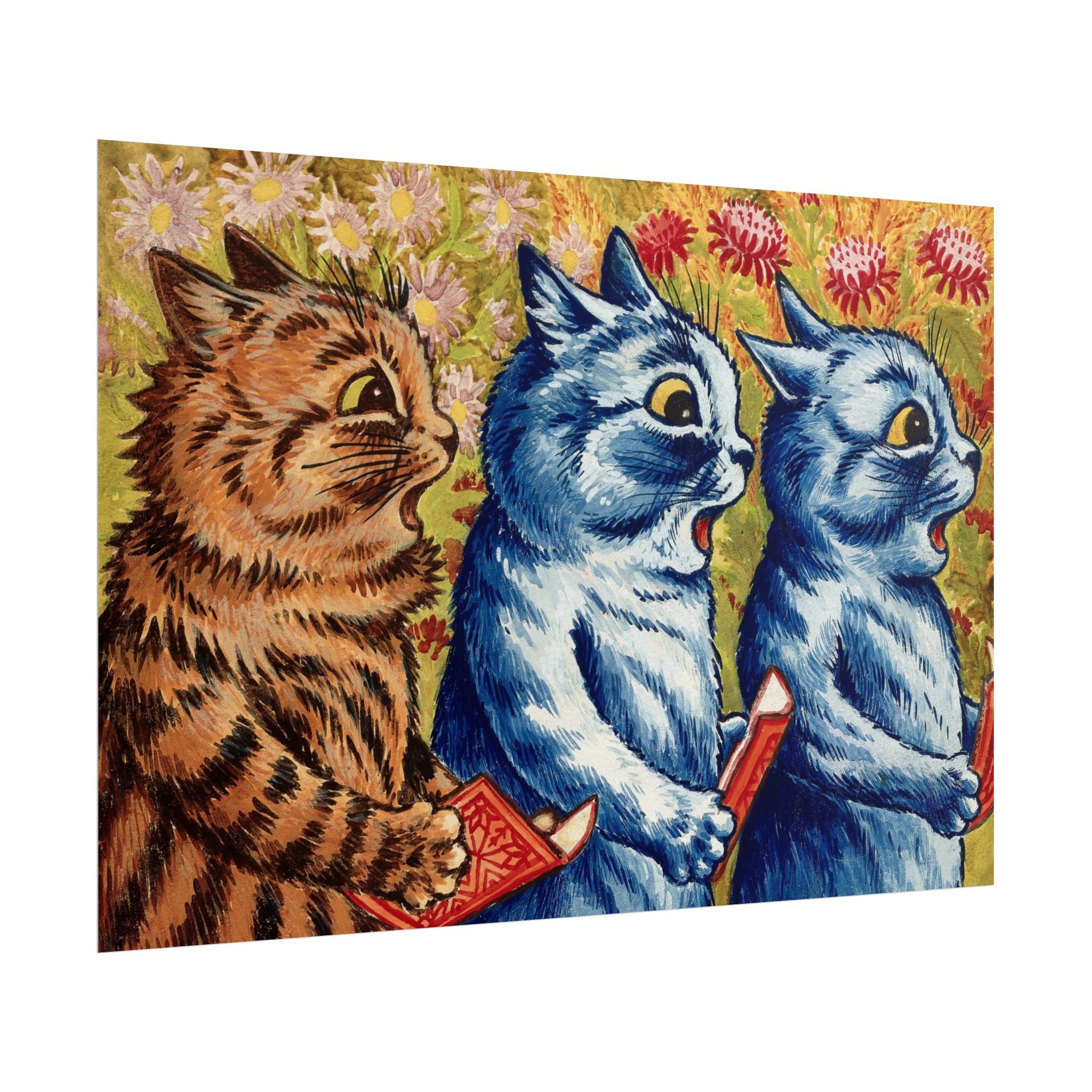 louis-wain-cat-poster-print-gouache-art-three-cats-singing-wall-decor-cat-print-home-office-decoration-unique-cat-louis-wain-