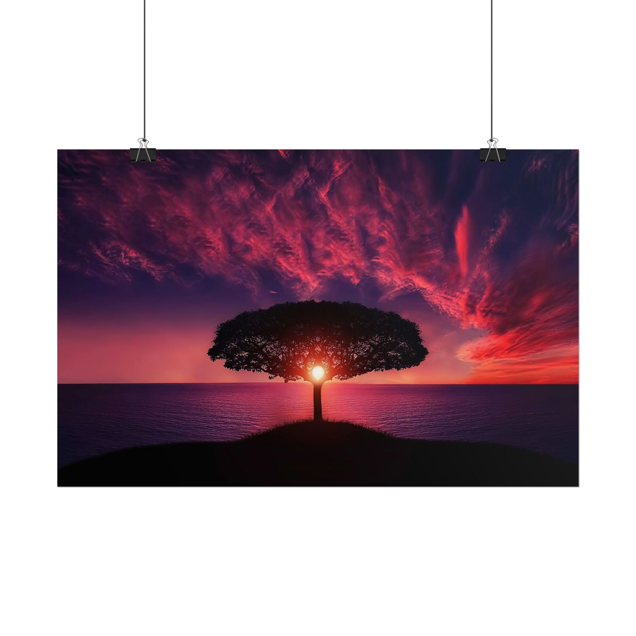 Panoramic Sunset Poster Print, Tree Wall Art, Scenery Decor, Exra Large Wall Art, Canvas Art Print, Landscape, Nature Wall Decor