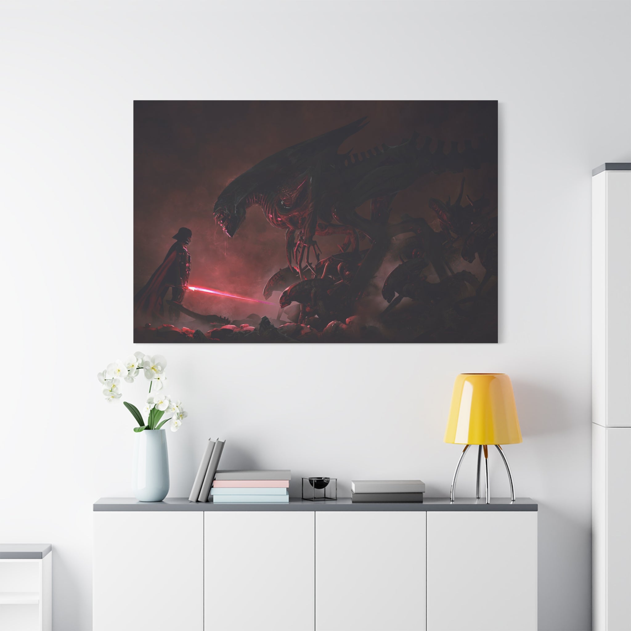 canvas-print-darth-vader-vs-aliens-xenomorph-star-wars-matte-canvas-stretched-1-25-wall-art-decor-home-office-decoration-sci-