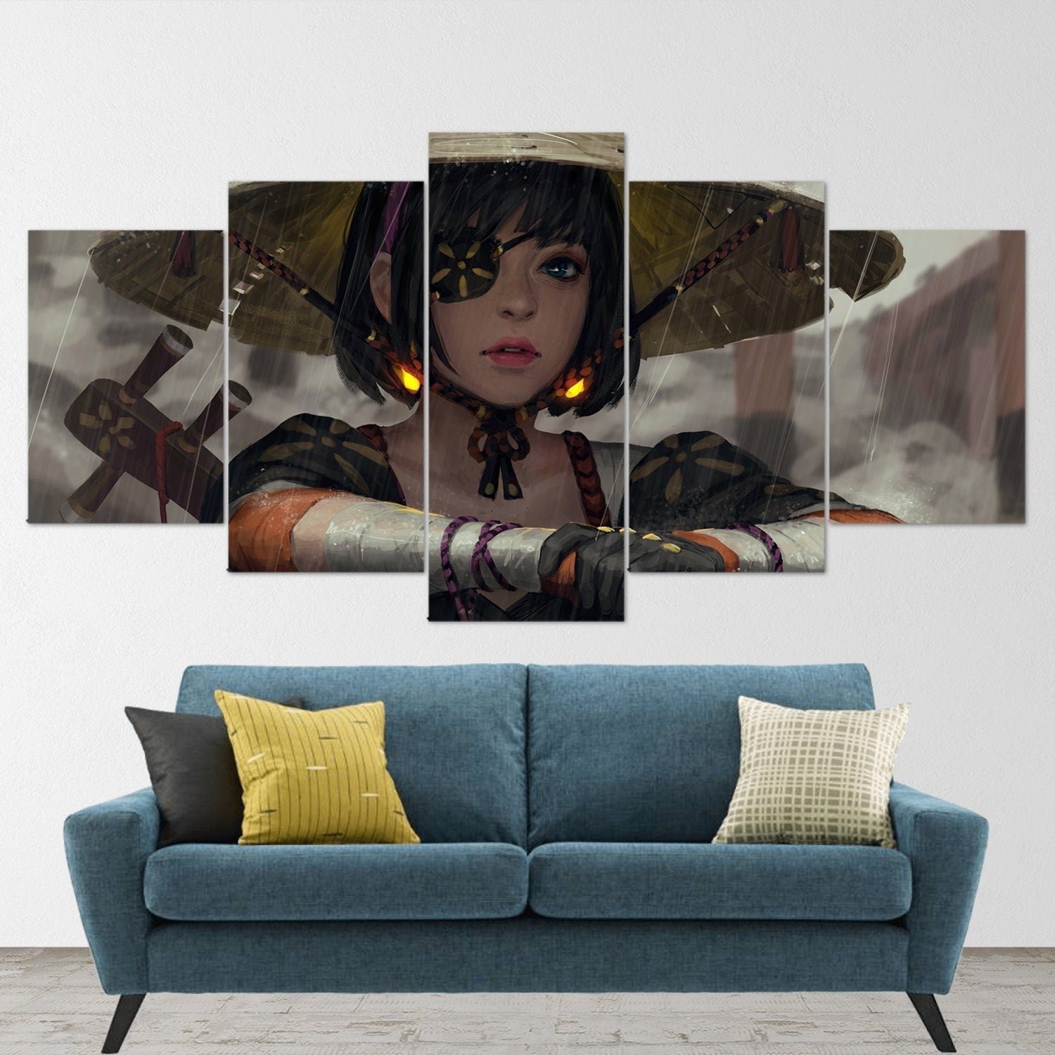 anime-samurai-girl-katana-5-piece-canvas-wall-art-samurai-art-canvas-art-extra-large-wall-art-anime-girl-poster-5-piece-5-pan