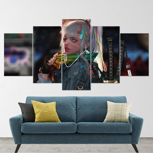 anime-samurai-girl-katana-5-piece-canvas-wall-art-samurai-art-canvas-art-extra-large-wall-art-anime-girl-poster-5-piece-5-pan