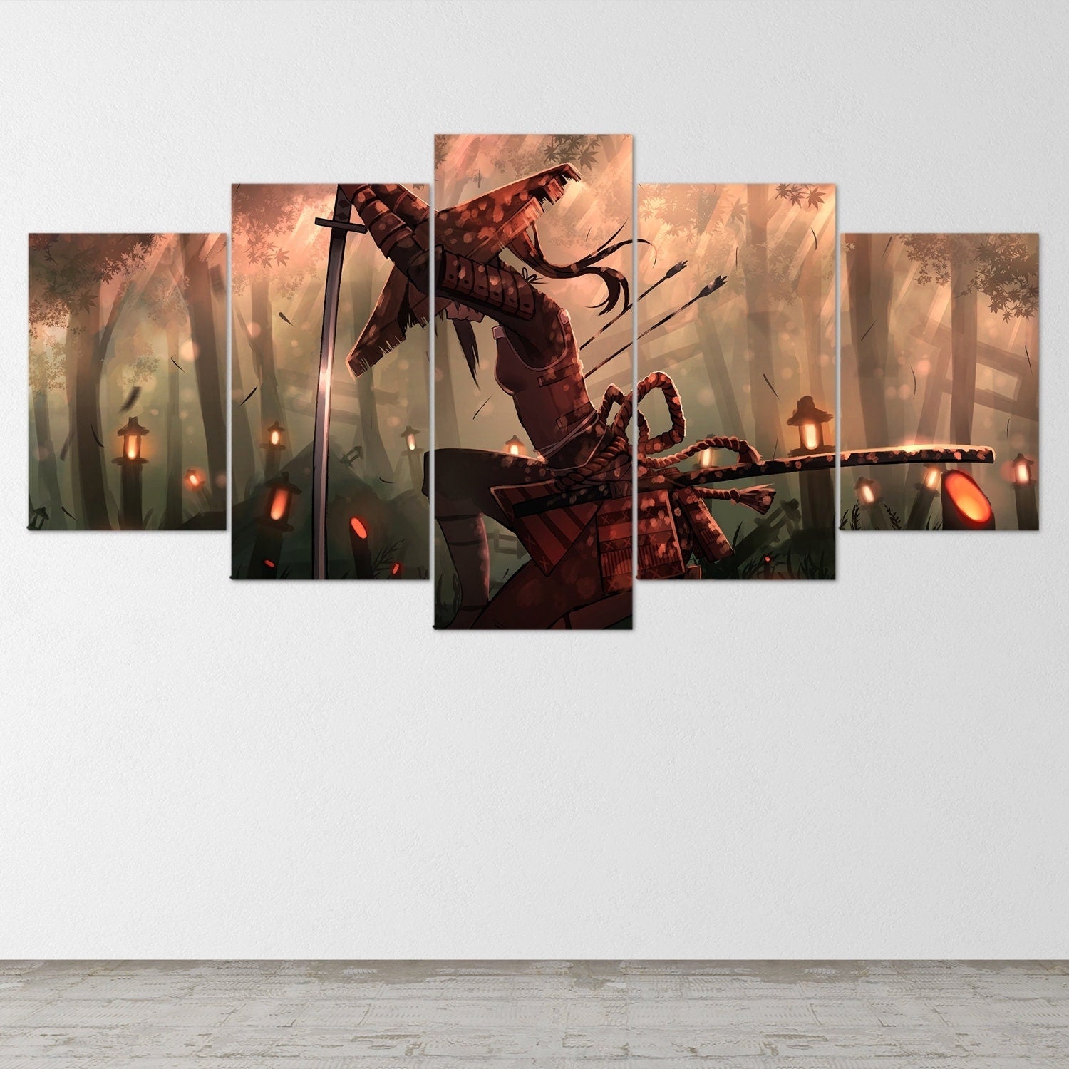anime-samurai-girl-katana-5-piece-canvas-wall-art-samurai-art-canvas-art-extra-large-wall-art-anime-girl-poster-5-piece-5-pan