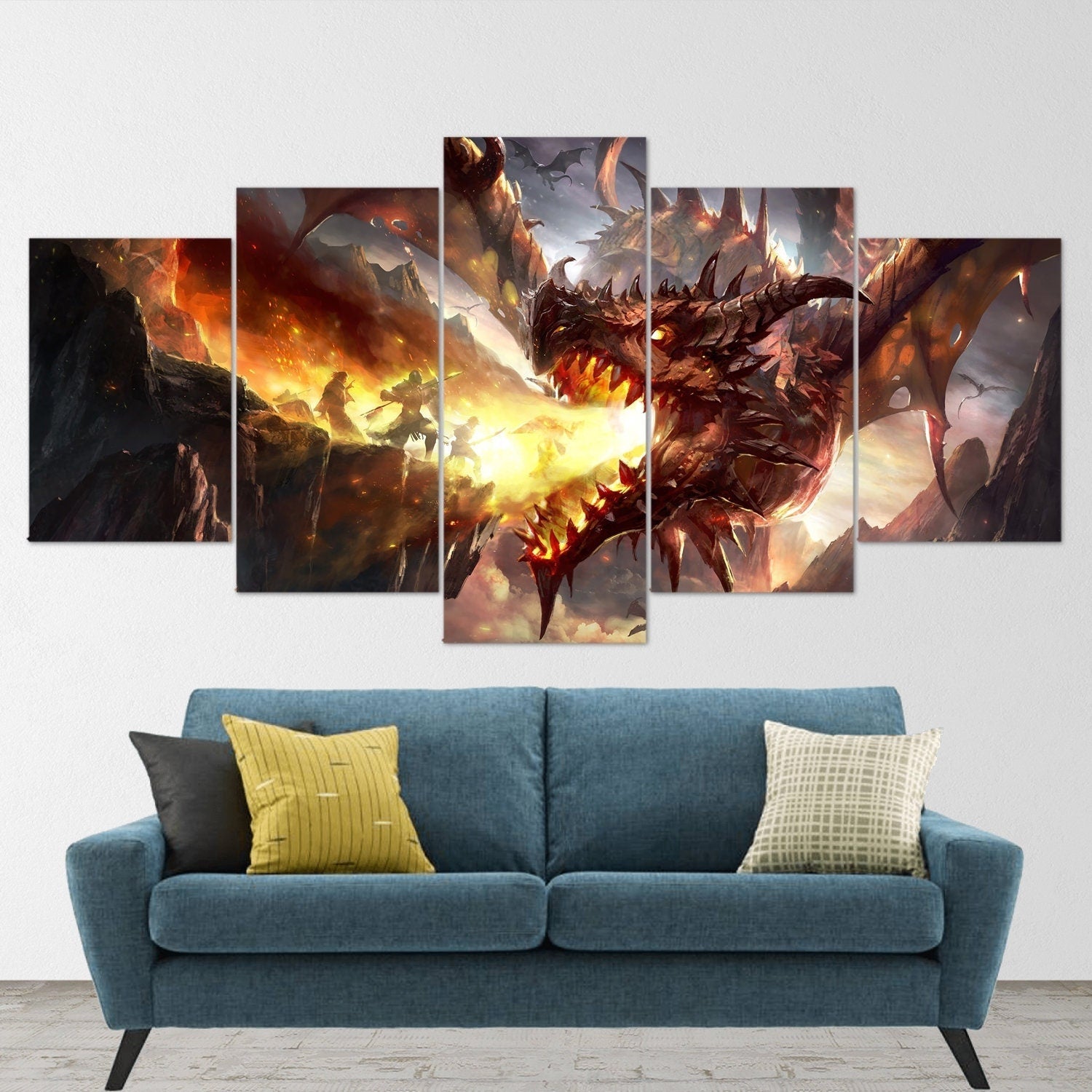 dragon-fire-fantasy-dragon-age-5-piece-canvas-wall-art-dragon-canvas-art-extra-large-wall-art-dragon-poster-5-piece-5-panel-7