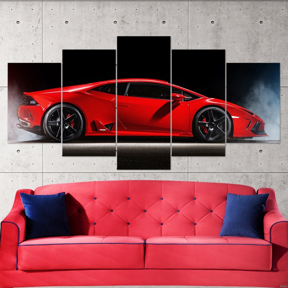 red-lamborghini-huracan-5-piece-canvas-wall-art-home-decor-luxury-sports-car-digital-art-wall-art-5-panel-canvas-lamborghini-