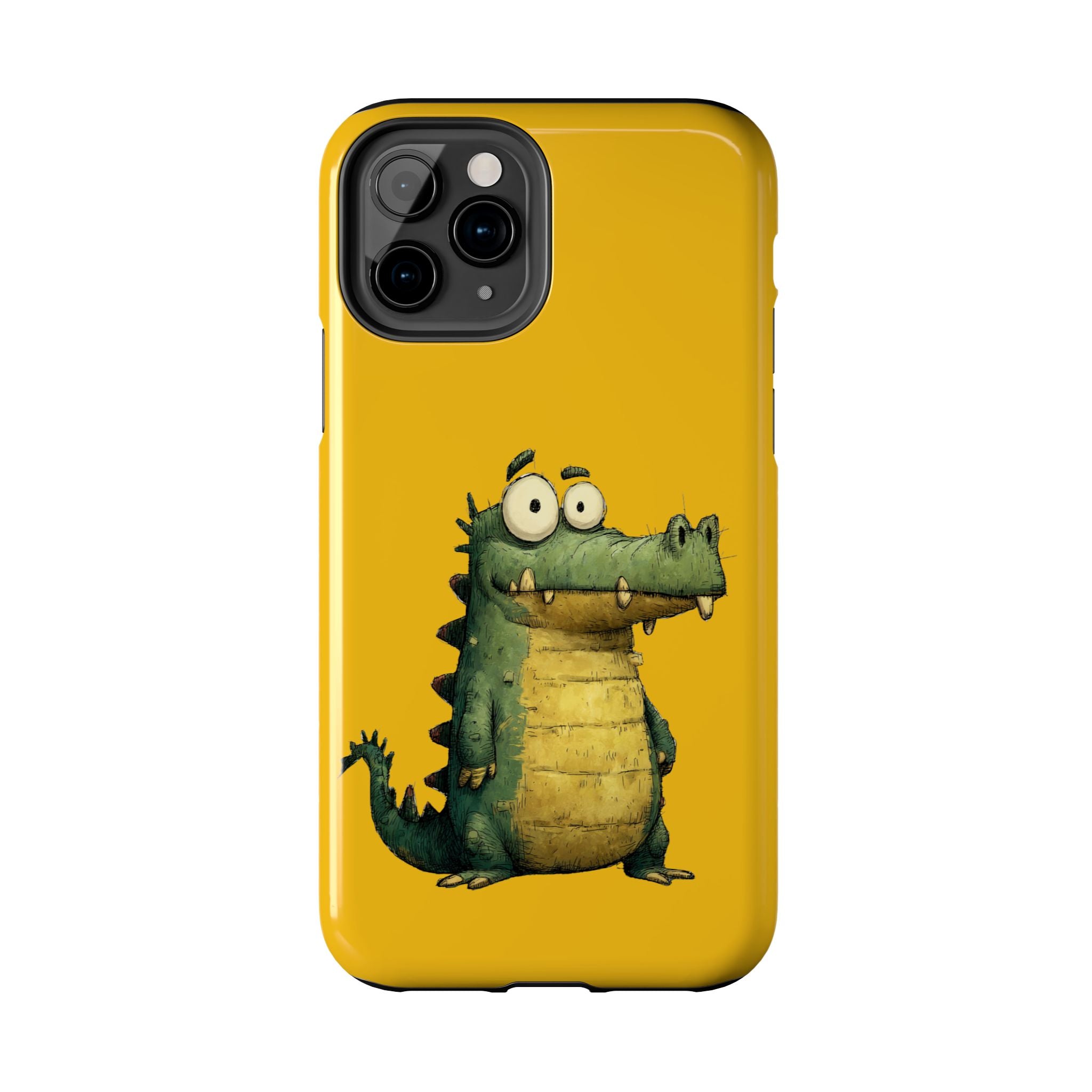 Quirky Funny Alligator iPhone Tough Case - Kawaii Animal Phone Cover - Crocodile Protective Phone Cover - Yellow iPhone Case