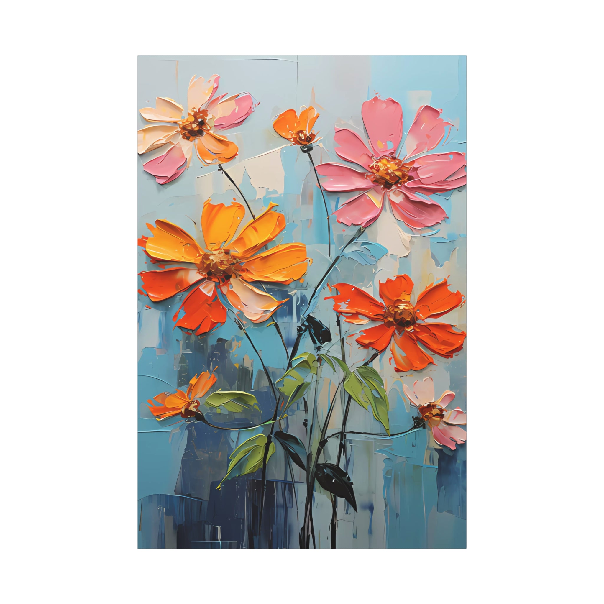 canvas-print-zinnia-flowers-impasto-matte-stretched-art-floral-wall-decor-botanical-artwork-impressionist-painting-reproducti