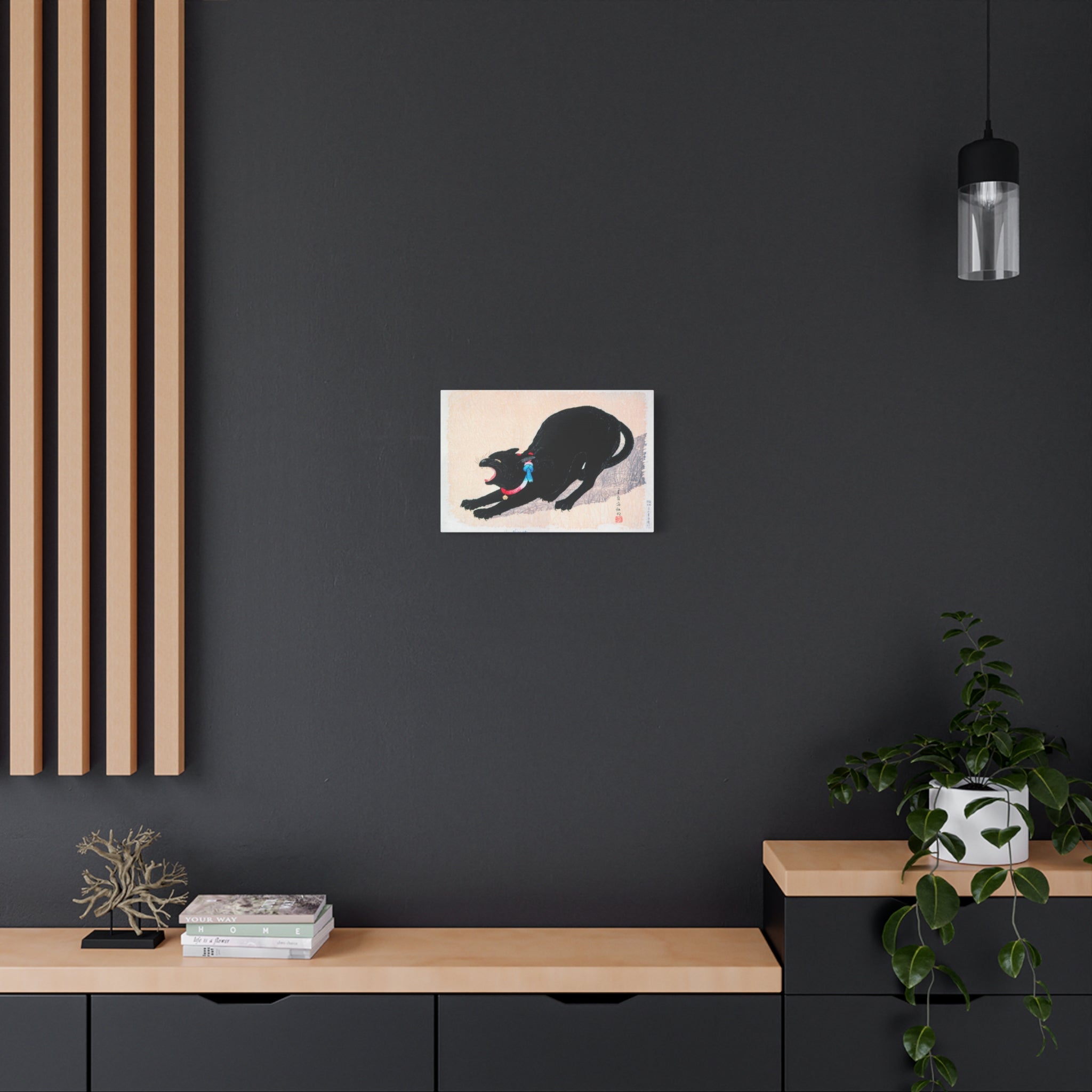 canvas-print-wall-art-black-cat-hissing-by-hiroaki-takahashi-living-room-decor-japanese-art-home-wall-decor