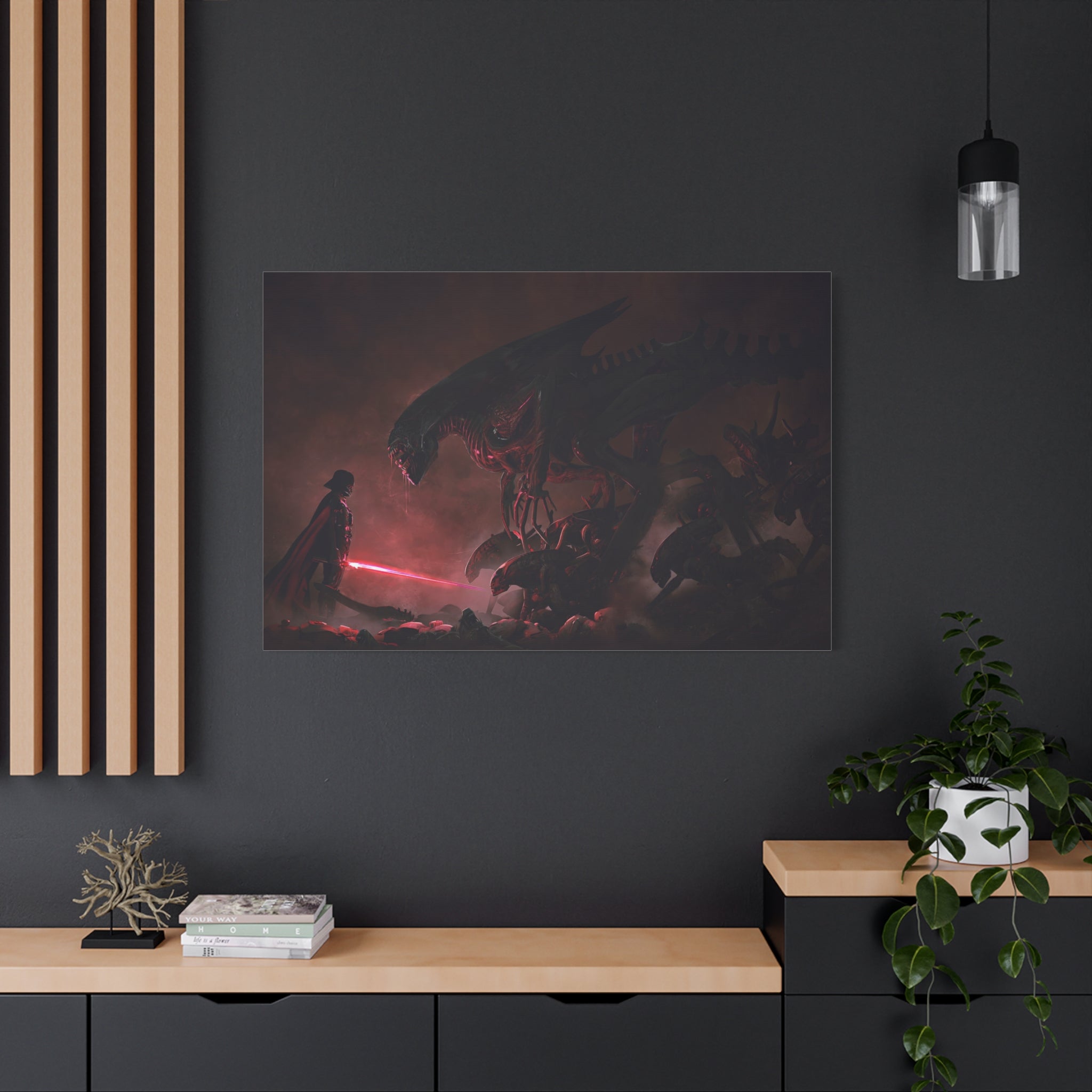 canvas-print-darth-vader-vs-aliens-xenomorph-star-wars-matte-canvas-stretched-1-25-wall-art-decor-home-office-decoration-sci-