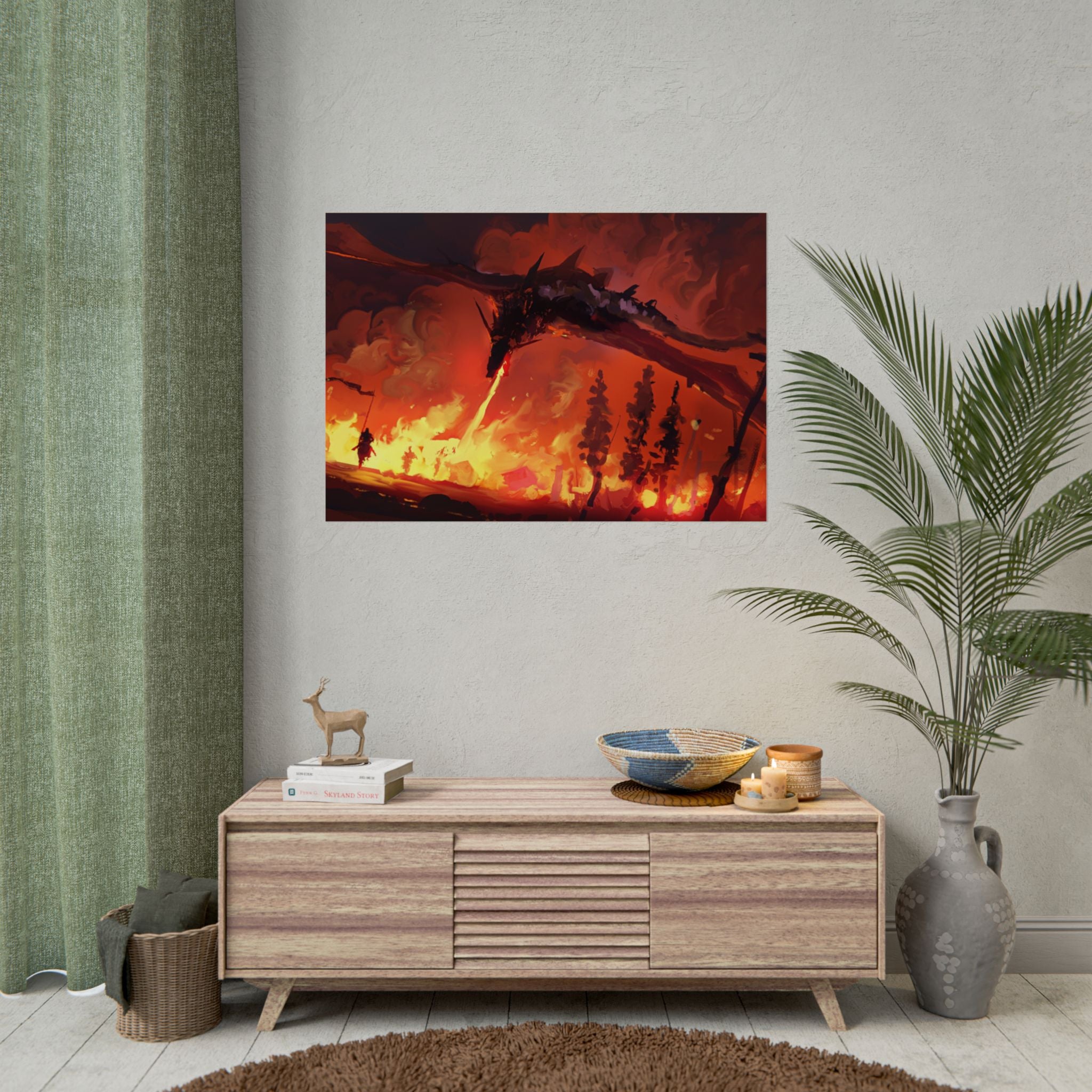 dragon-fire-rolled-poster-fantasy-art-print-mythical-creature-room-decor-dungeons-and-dragons-wall-art-magical-poster-print-m