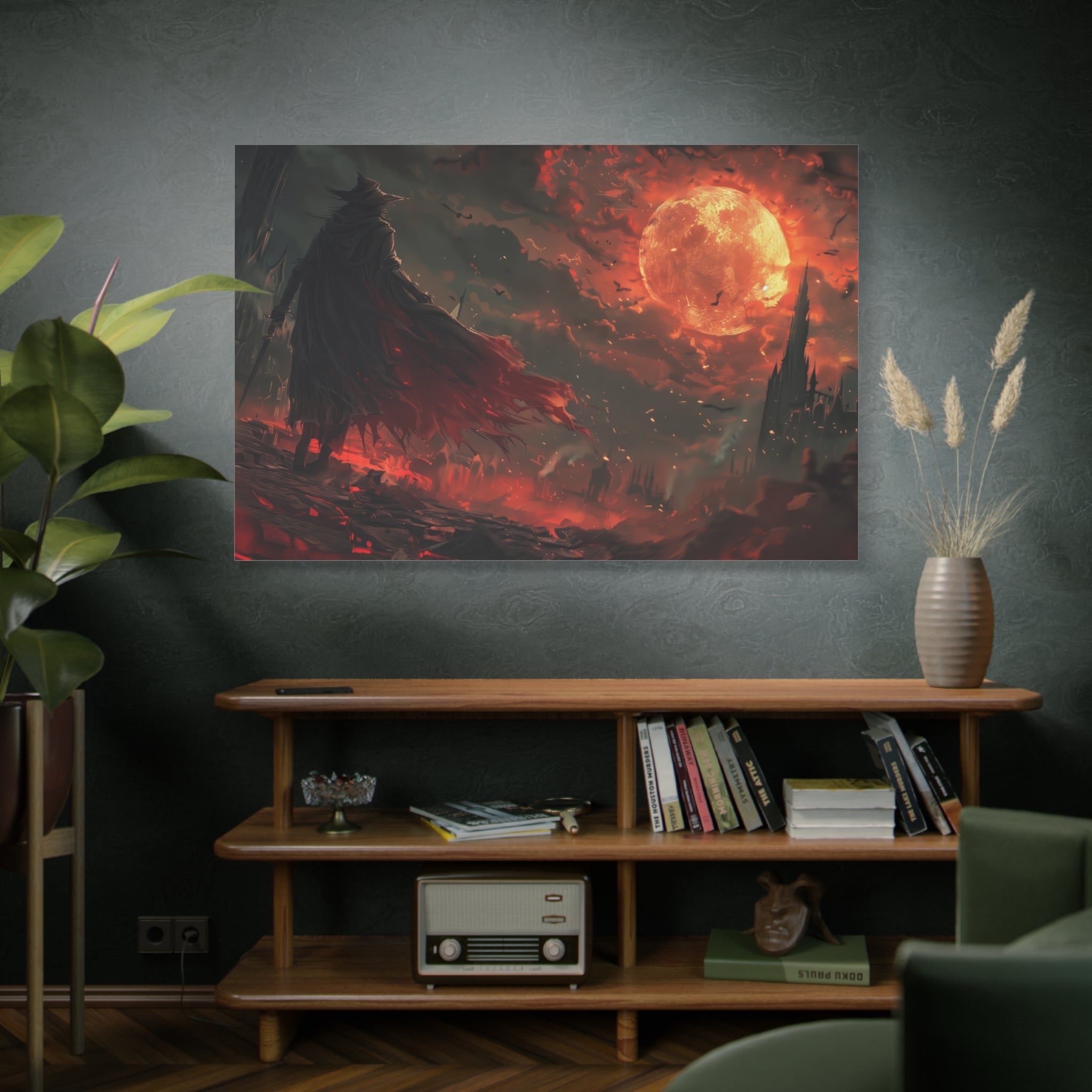 Bloodborne The Hunter Canvas Wall Art, Red Moon, Home Wall Decor, Game Wall Art Print