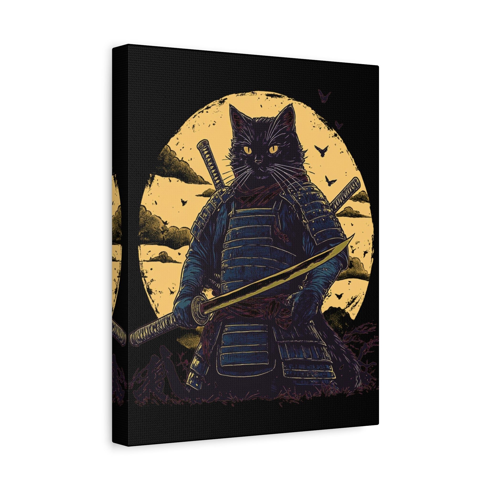 canvas-wall-art-samurai-cat-japanese-style-sunset-retro-wall-decor-stretched-matte-canvas-wall-hanging-home-decor-retro-wall-