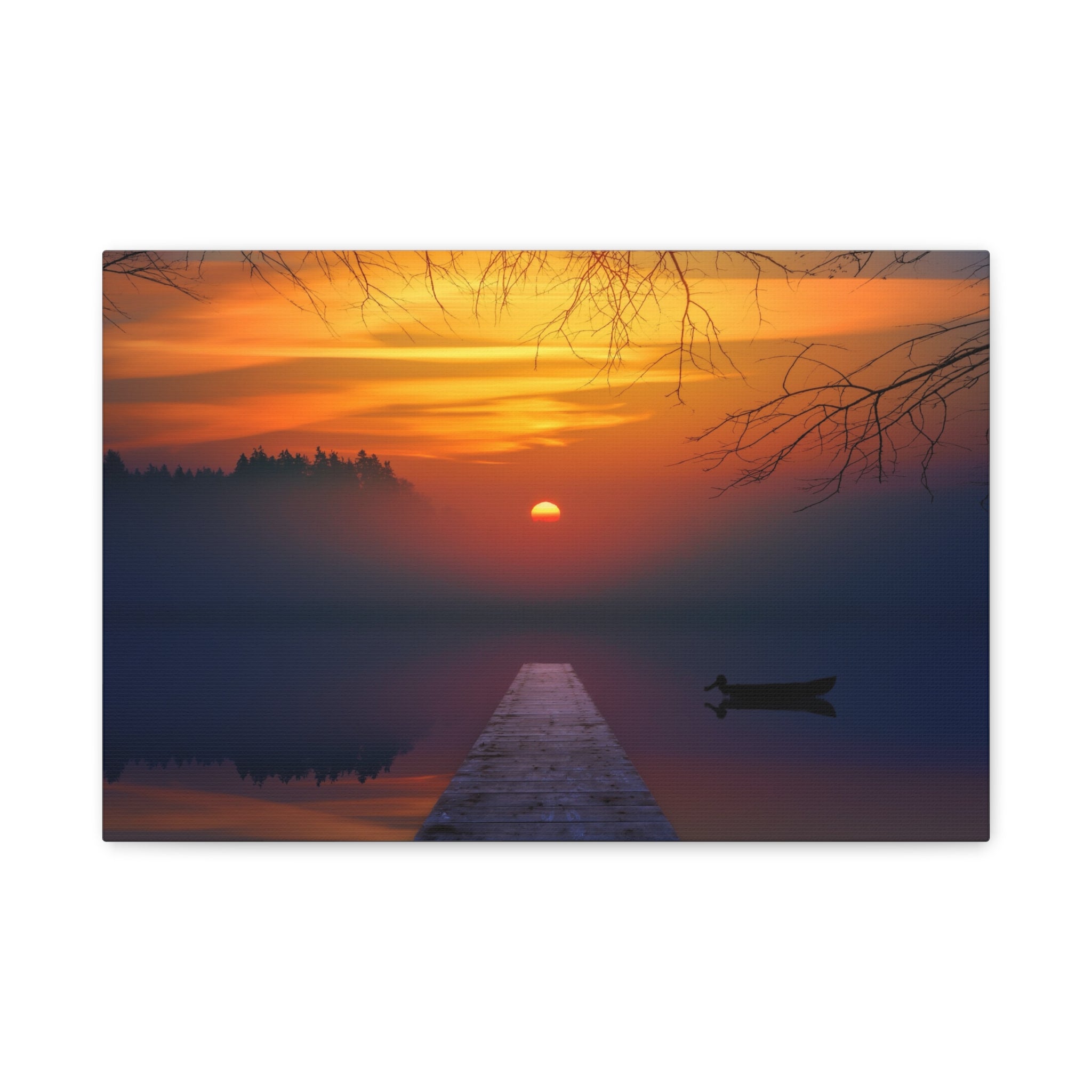 canvas-print-sunset-lake-nature-dock-wall-art-stretched-matte-canvas-home-decor-gift-for-nature-lovers-scenic-canvas-art