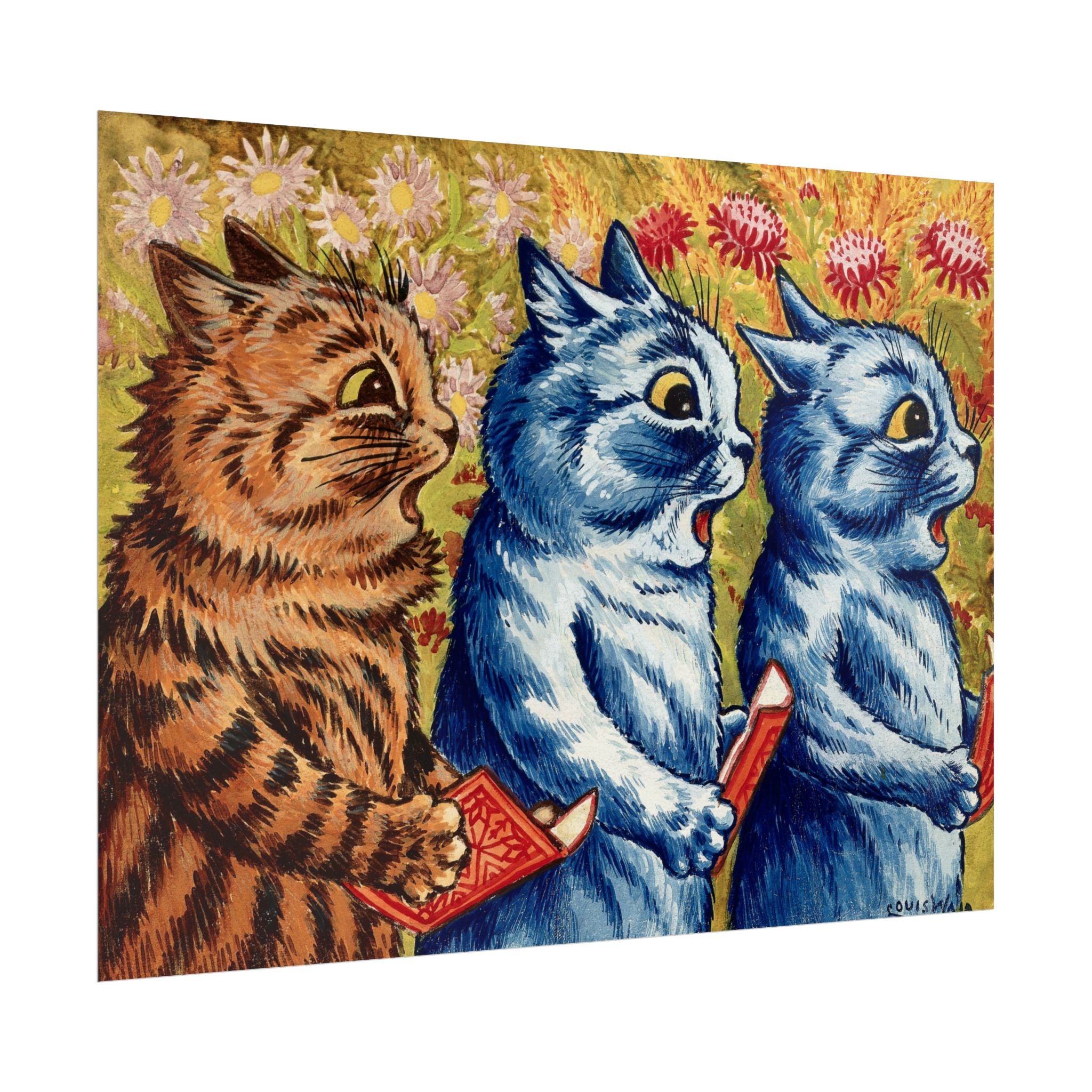 louis-wain-cat-poster-print-gouache-art-three-cats-singing-wall-decor-cat-print-home-office-decoration-unique-cat-louis-wain-
