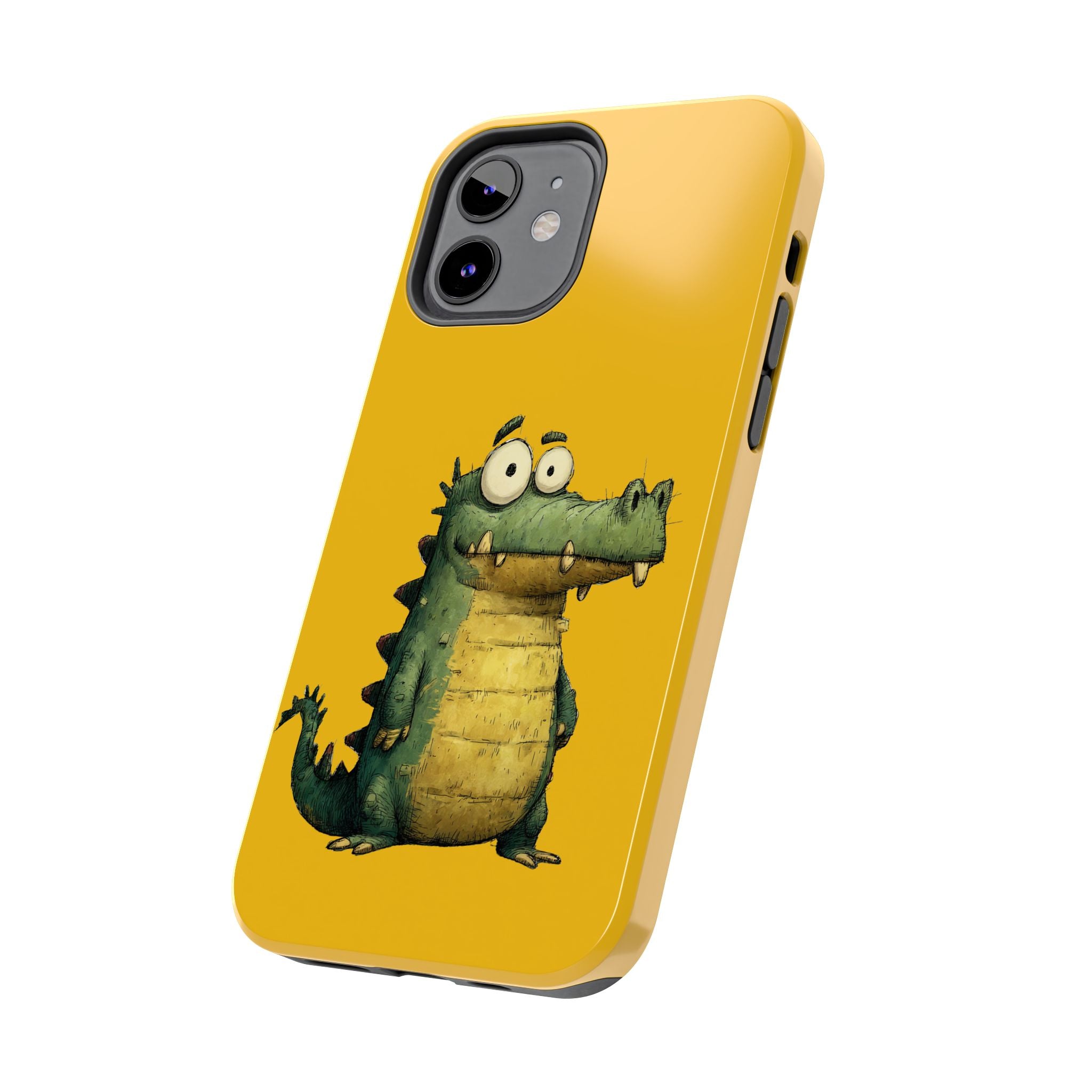 Quirky Funny Alligator iPhone Tough Case - Kawaii Animal Phone Cover - Crocodile Protective Phone Cover - Yellow iPhone Case