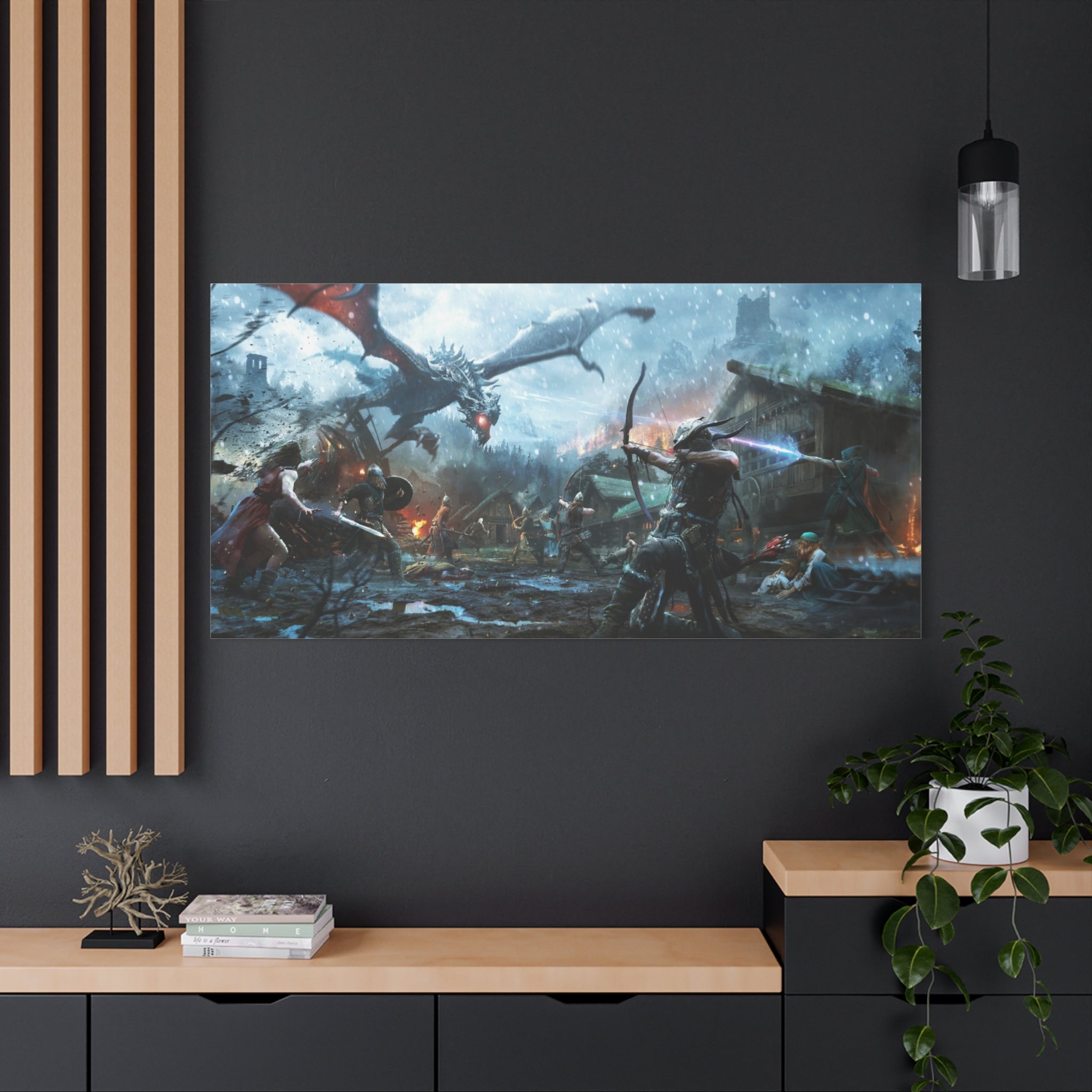 The Elder Scrolls Skyrim Canvas Wall Art - Dragon Game Canvas Print Room Decor, Gaming Wall Art, Skyrim Gift